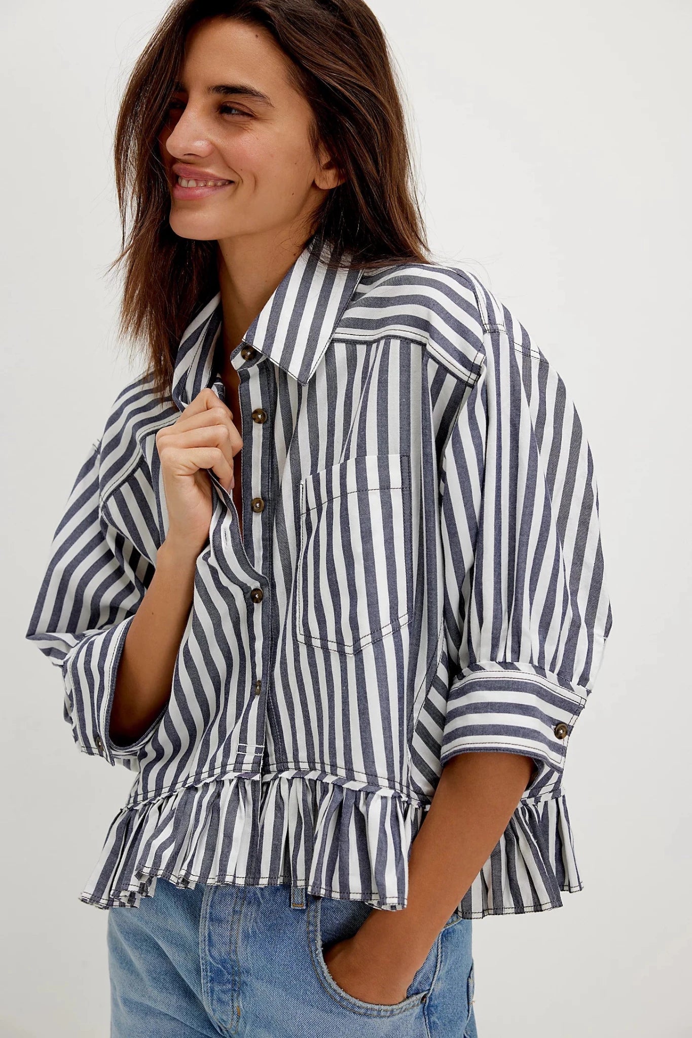Bailey Stripe Shirt - Nautical Navy - Fashion Tops - Free People - Women's fashion at The Freedom State