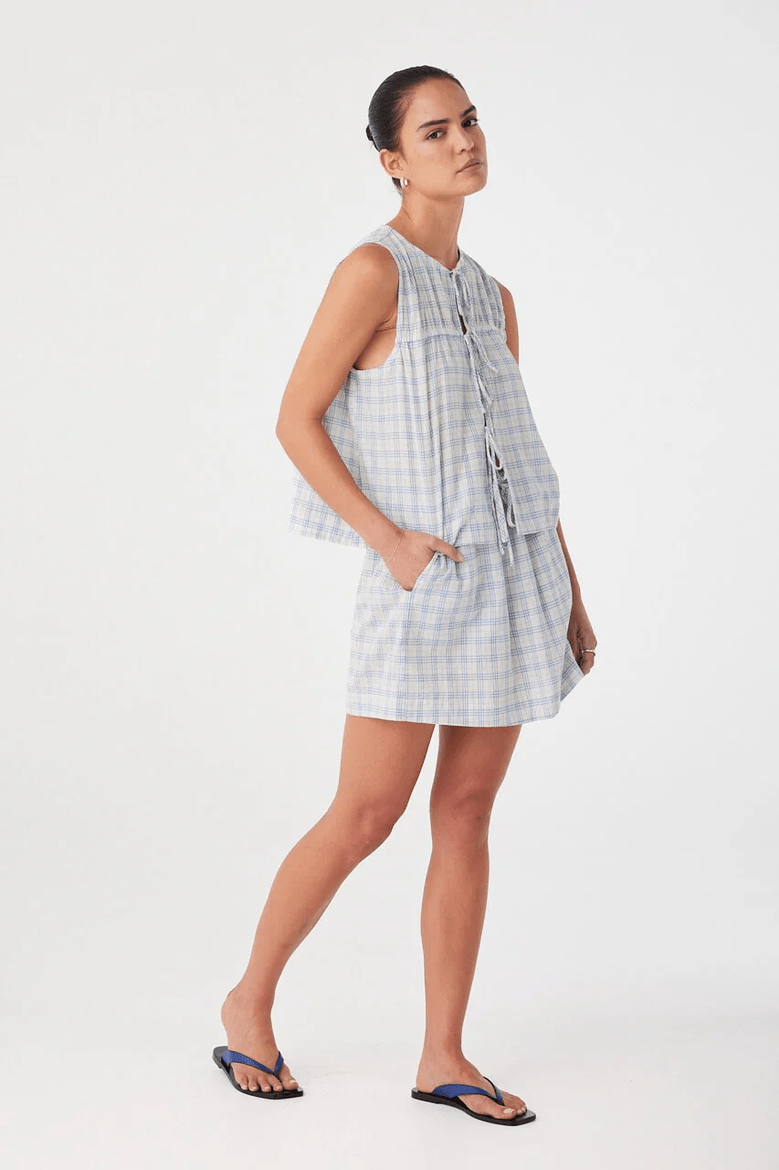 Camille Skirt - Powder Blue Check - Skirts - Arcaa Movement