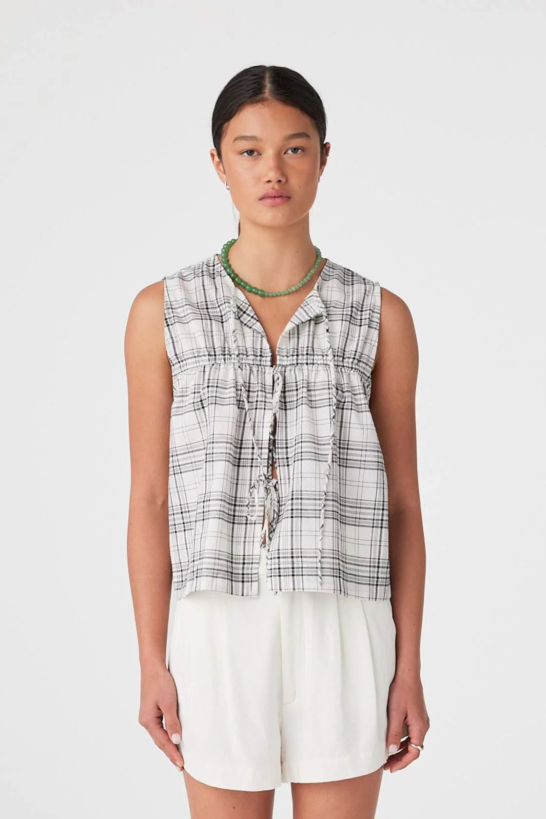 Camille Tie Top - Black/Cream Check - Fashion Tops - Arcaa Movement - Women's fashion at The Freedom State