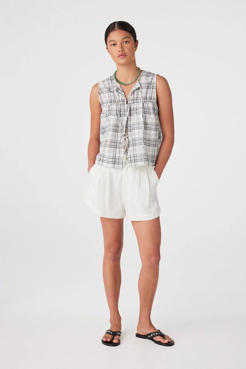 Camille Tie Top - Black/Cream Check - Fashion Tops - Arcaa Movement - Women's fashion at The Freedom State