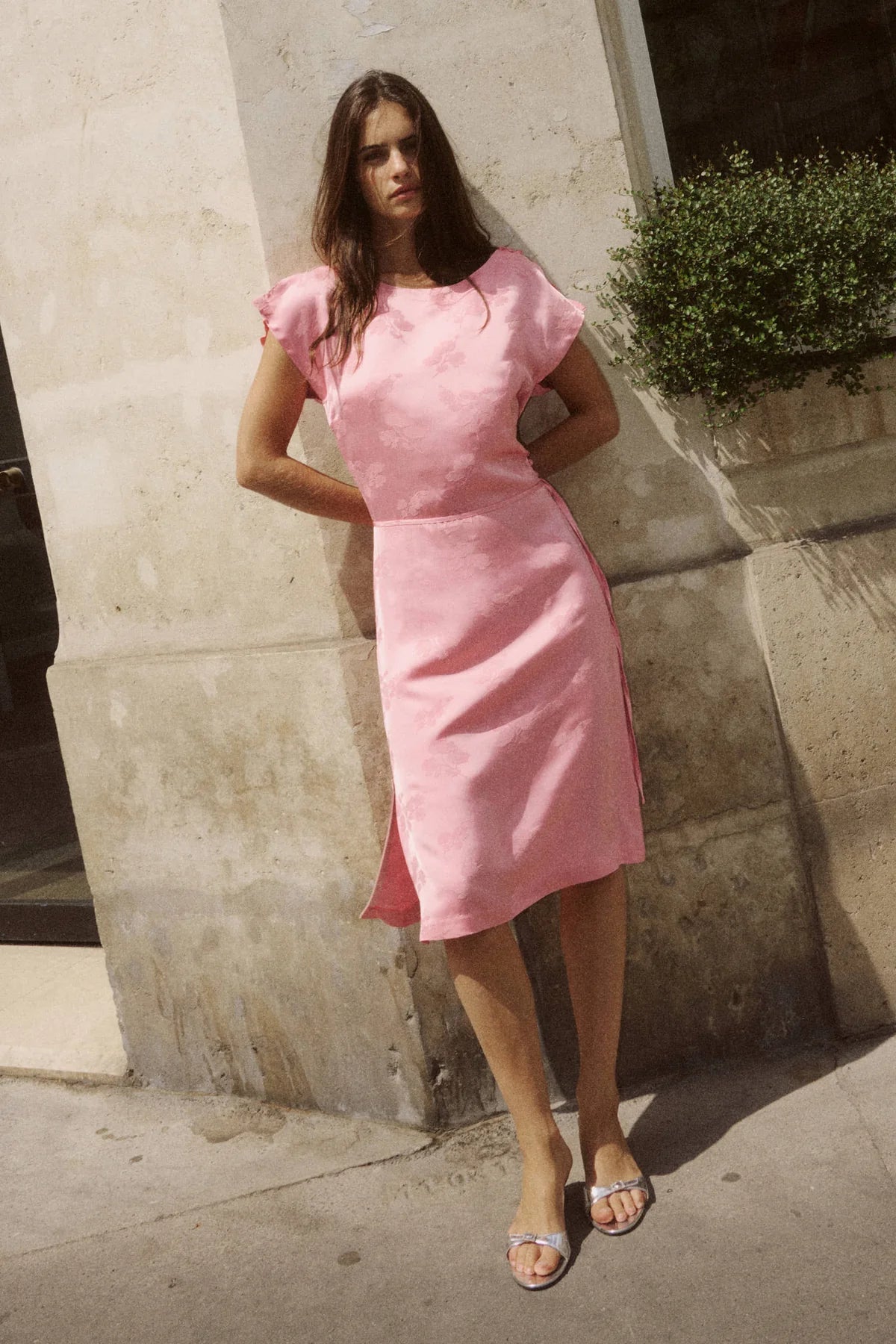 Carla Jacquard Midi Dress - Petal Pink Floral - Midi Dresses - Rowie The Label - Women's fashion at The Freedom State