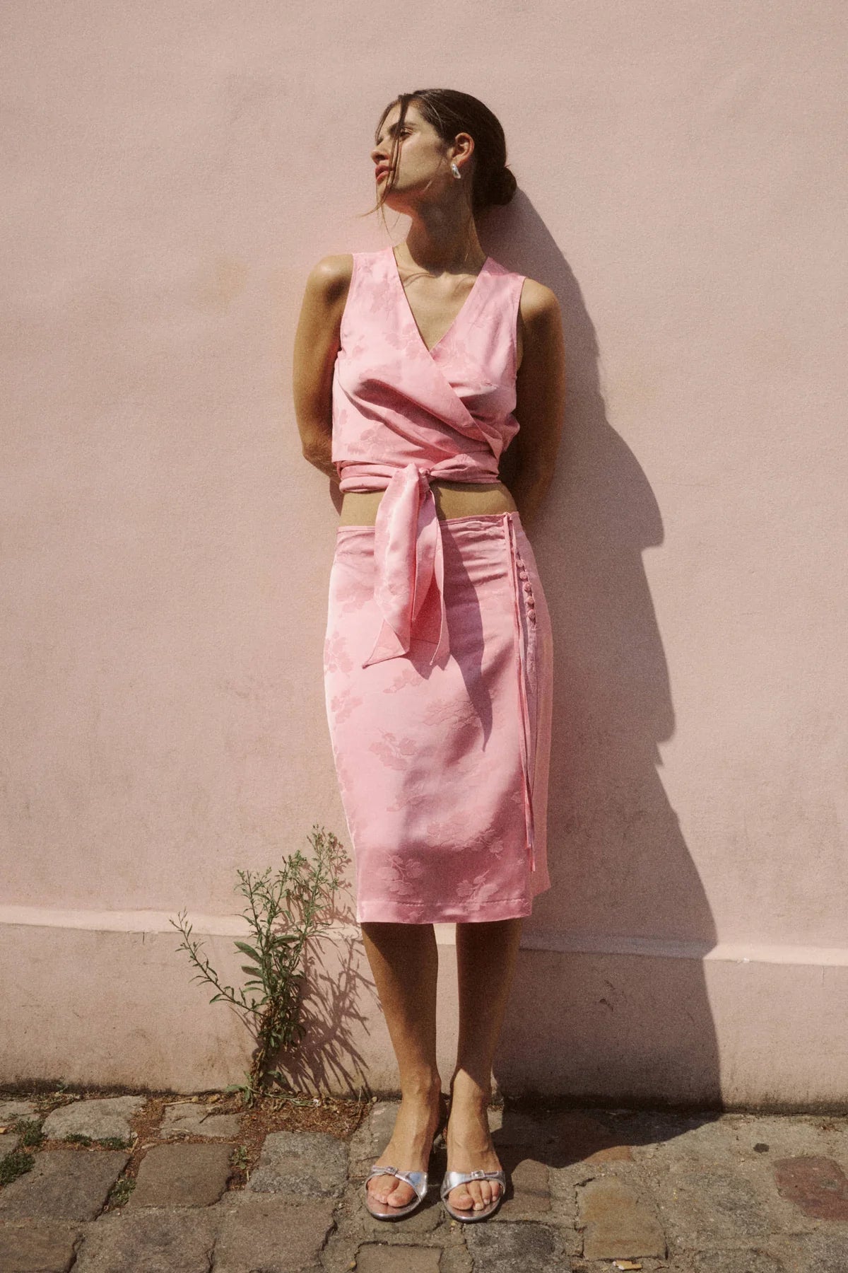 Carla Jacquard Midi Skirt - Petal Pink Floral - Skirts - Rowie The Label - Women's fashion at The Freedom State