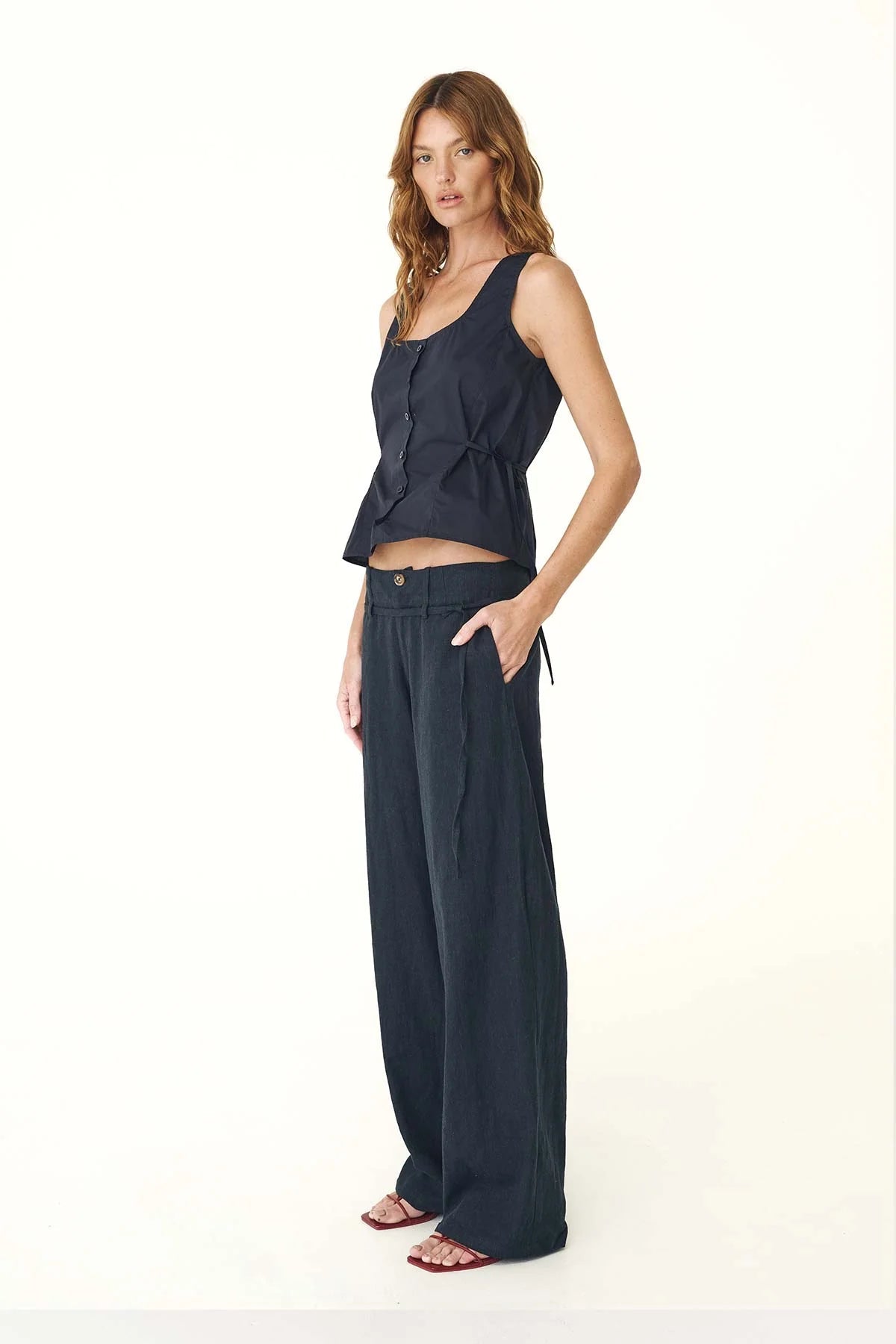 Carlotta Linen Curve Pants - Ink - Pants - Rowie The Label - Women's fashion at The Freedom State