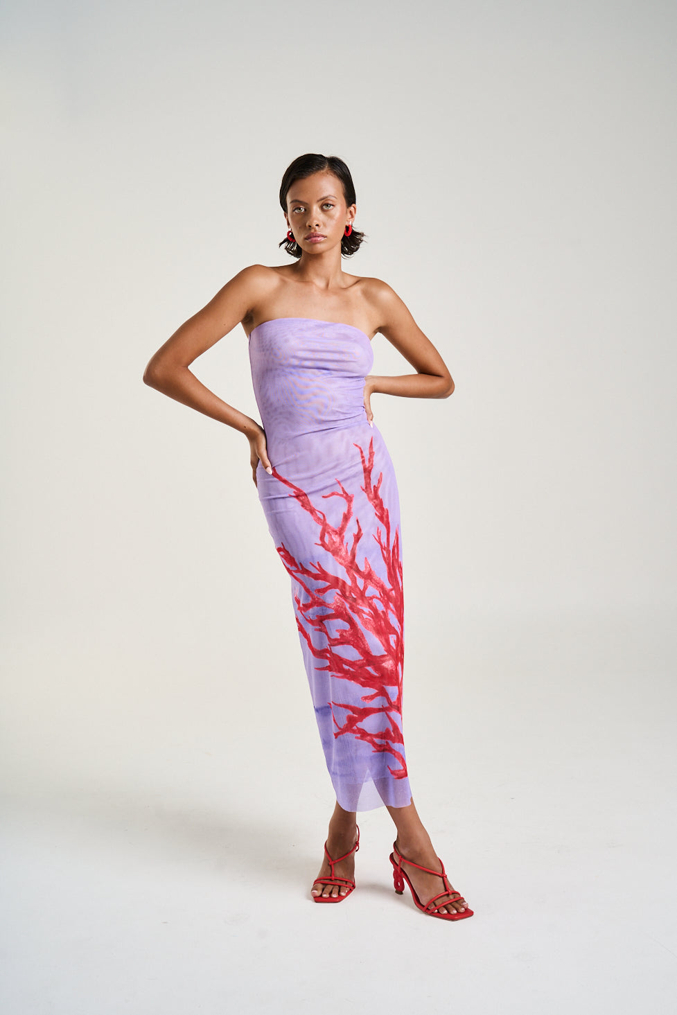 Strapless Mesh Dress - Coral