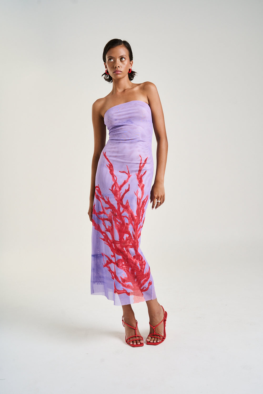 Strapless Mesh Dress - Coral