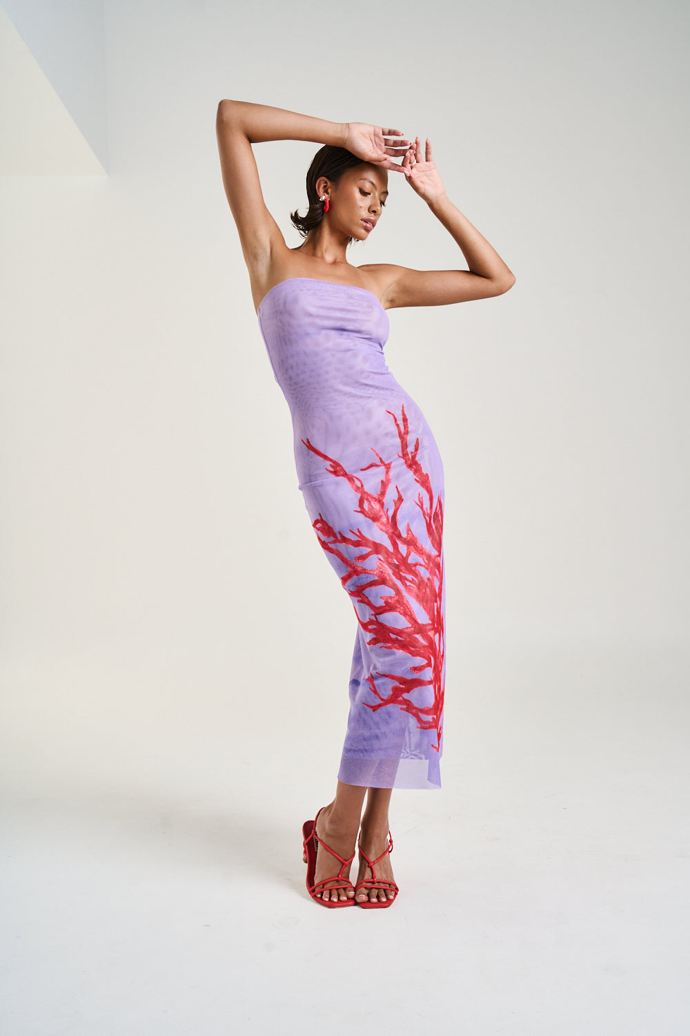 Strapless Mesh Dress - Coral