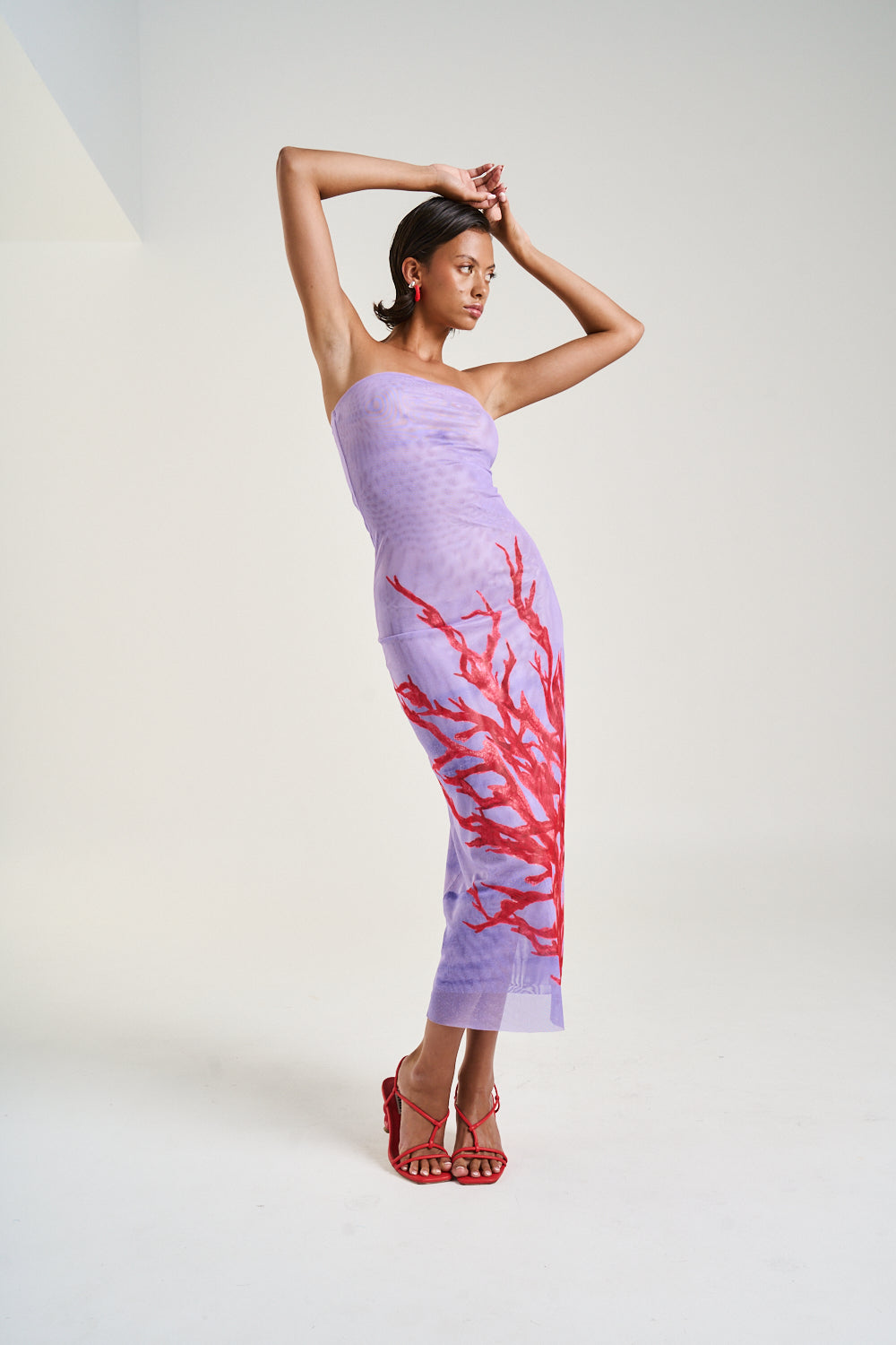 Strapless Mesh Dress - Coral