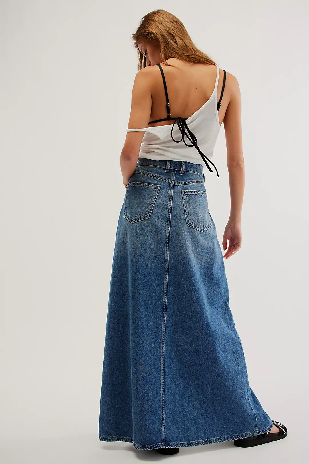Come As You Are Denim Maxi With Slit - Sapphire Blue
