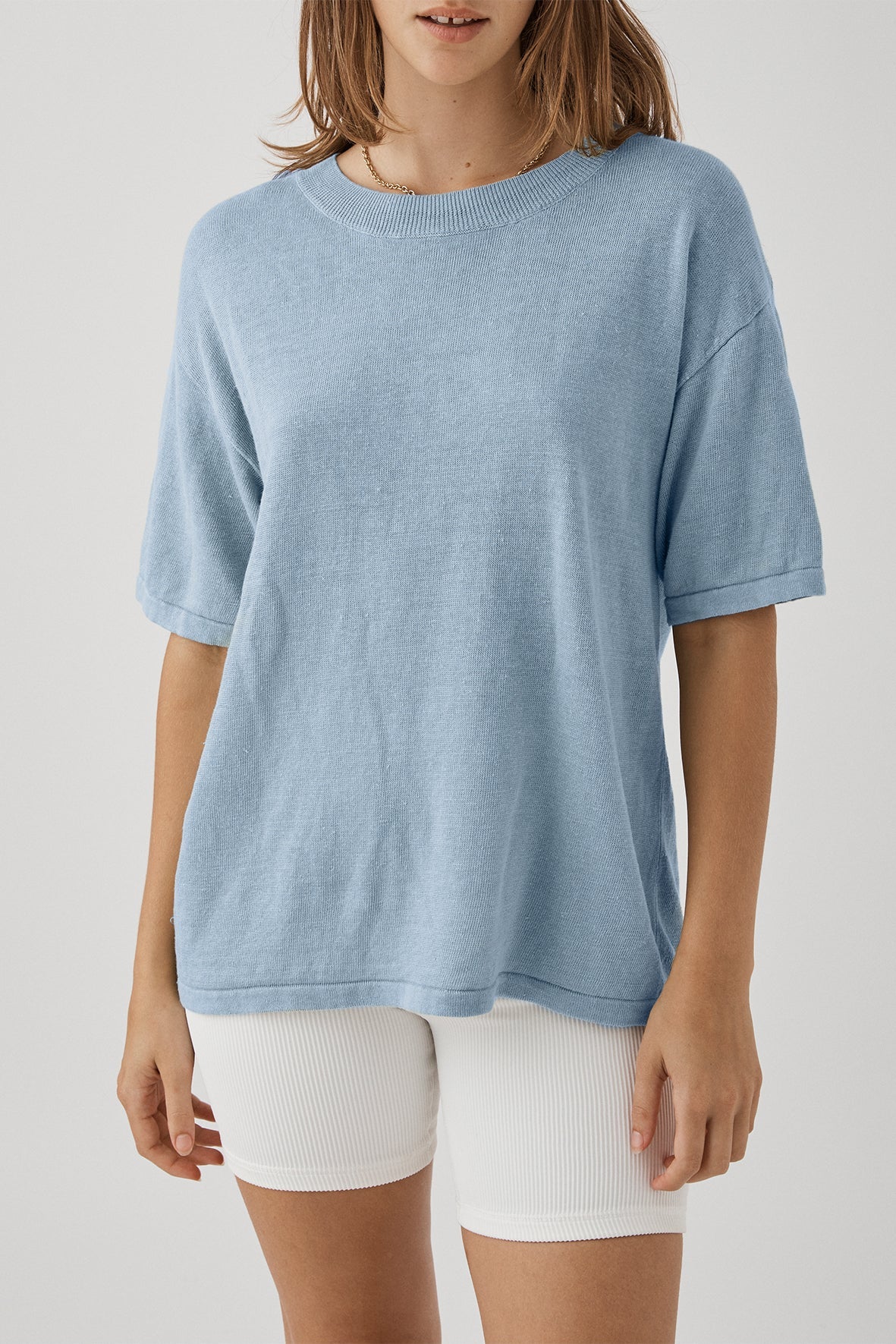 Hugo Linen Knit T-Shirt - Sky