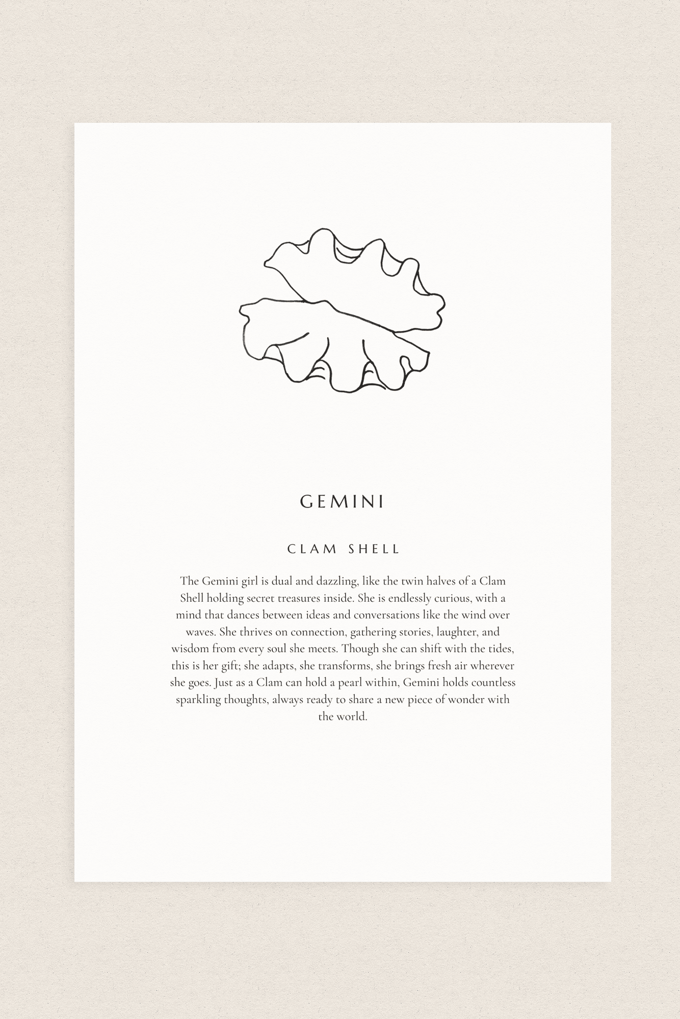 Gemini Zodiac Shell Print – Clam - Prints - The Freedom State - Women's fashion at The Freedom State