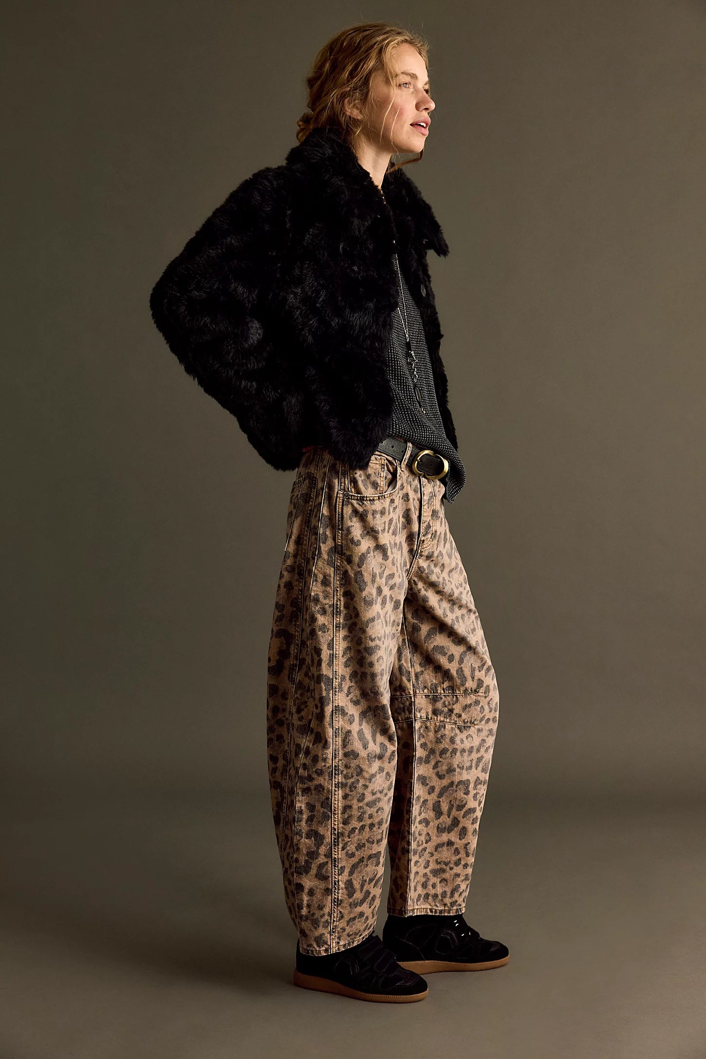 Good Luck Printed Barrel Jean - Brown Sugar