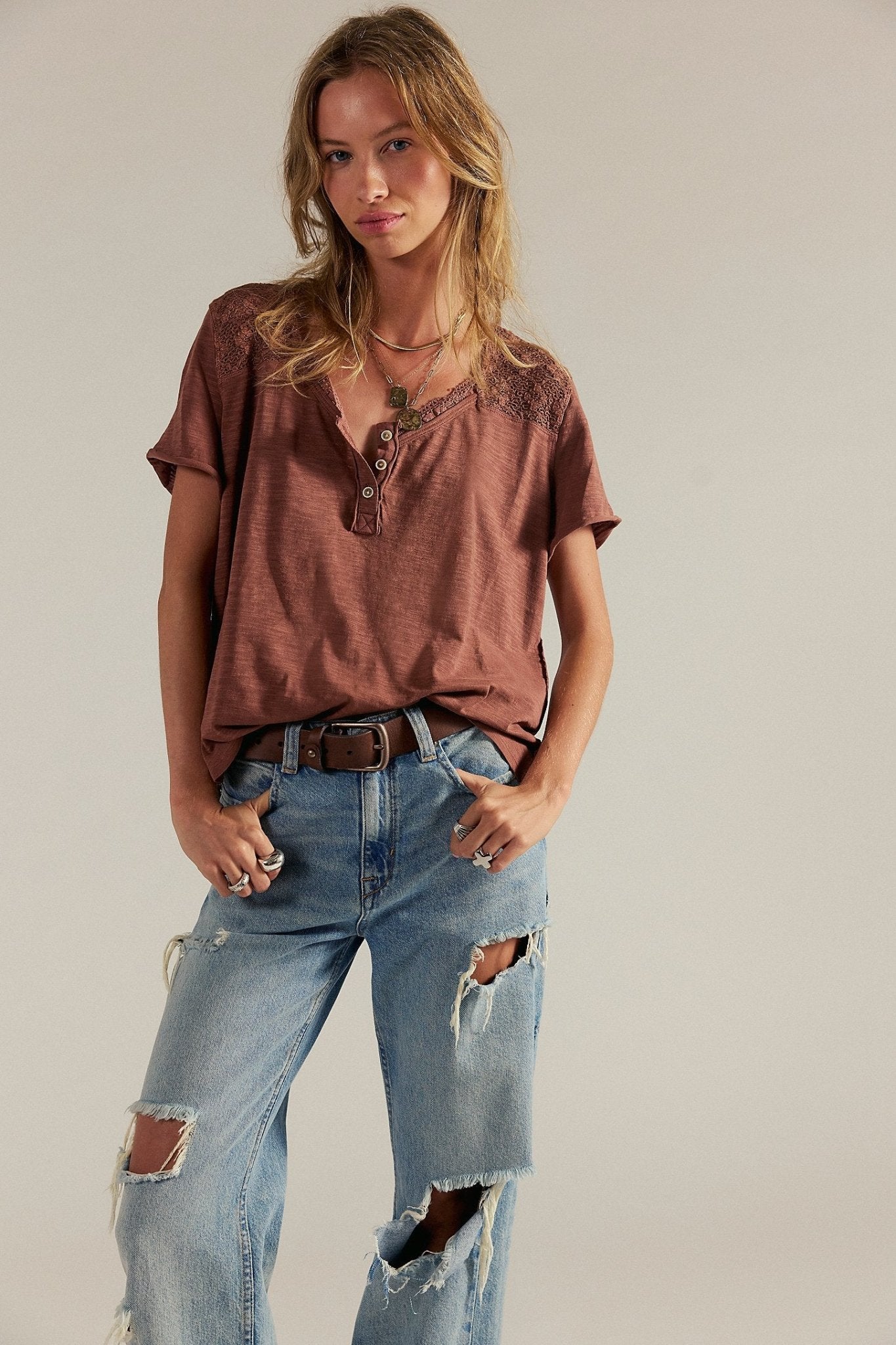 Heirloom Henley - Canyon Sunset - T-Shirts - Free People - Women's fashion at The Freedom State