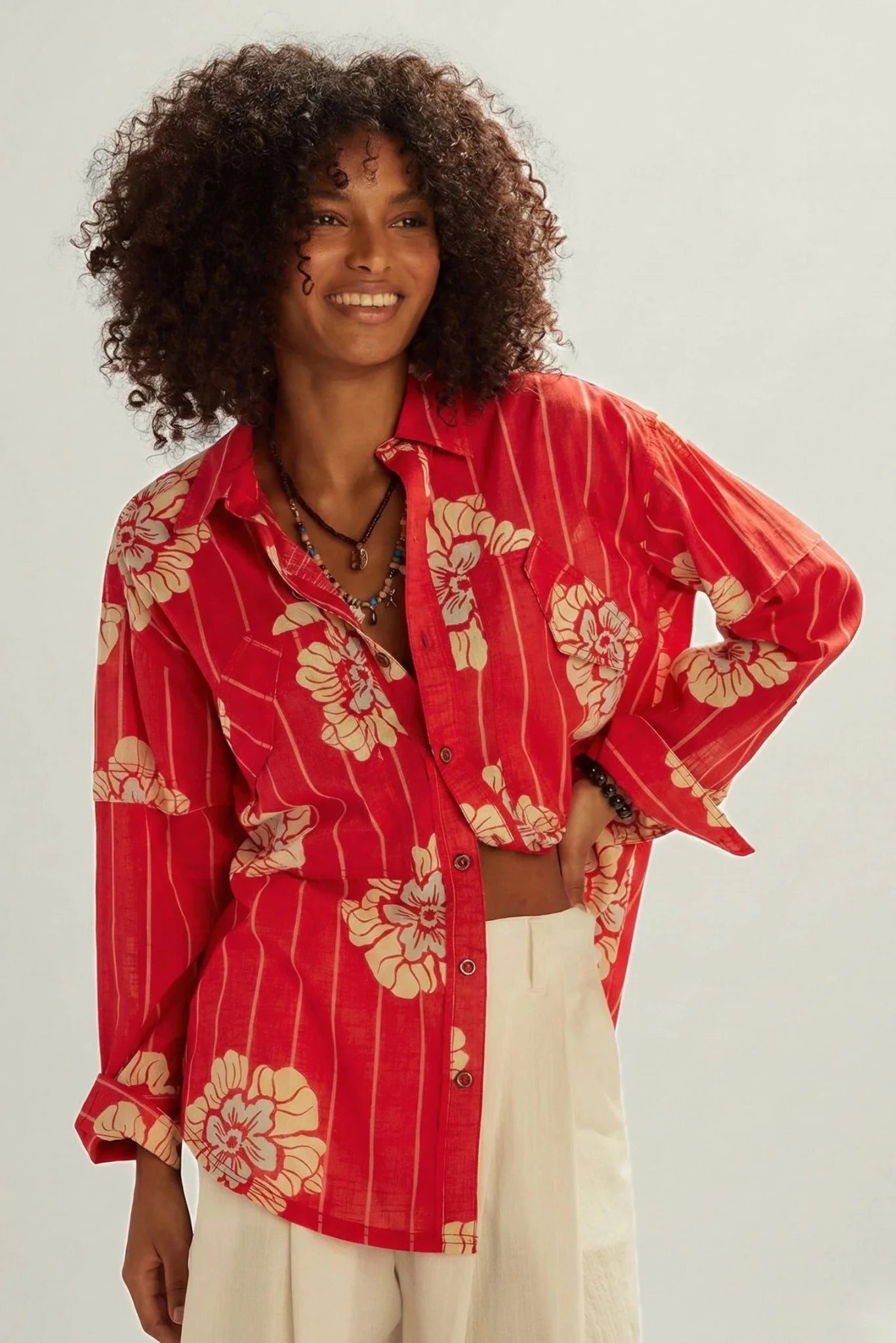 Hidden Flower Camo Shirt - Cherry Combo - Fashion Tops - Free People - Women's fashion at The Freedom State