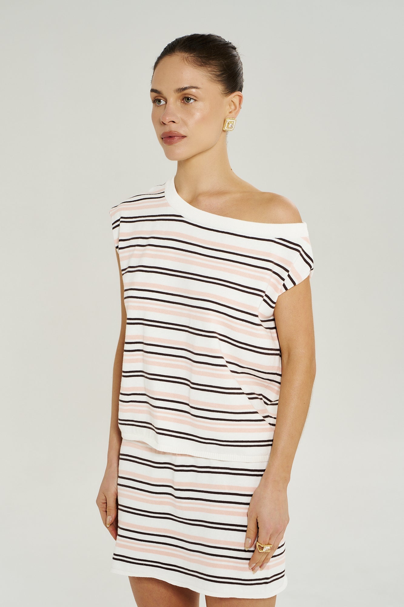 Knit Off Shoulder Top - Dusty Rose Stripe - Fashion Tops - Summi Summi - Women's fashion at The Freedom State