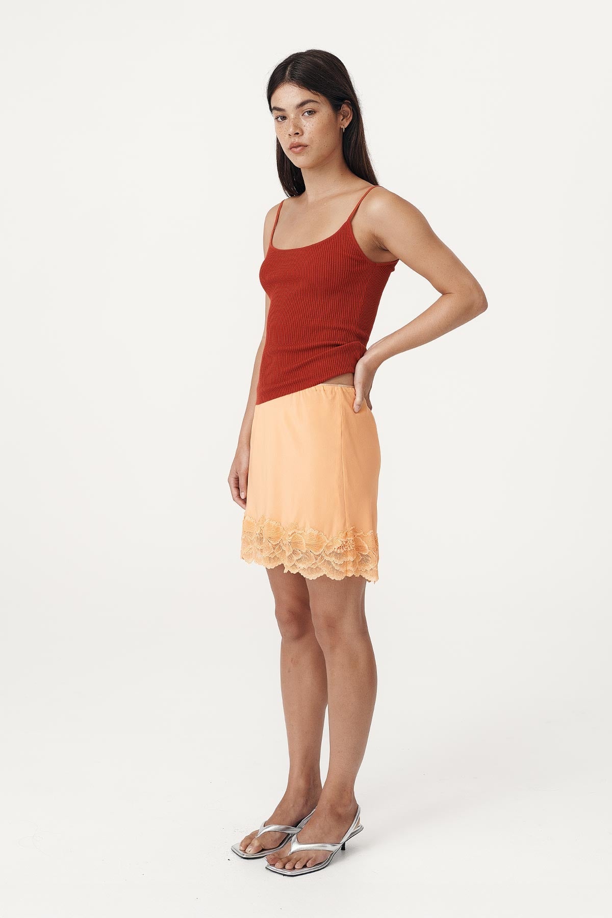 Marina Silk Mini Skirt - Canteloupe - Skirts - Rowie The Label