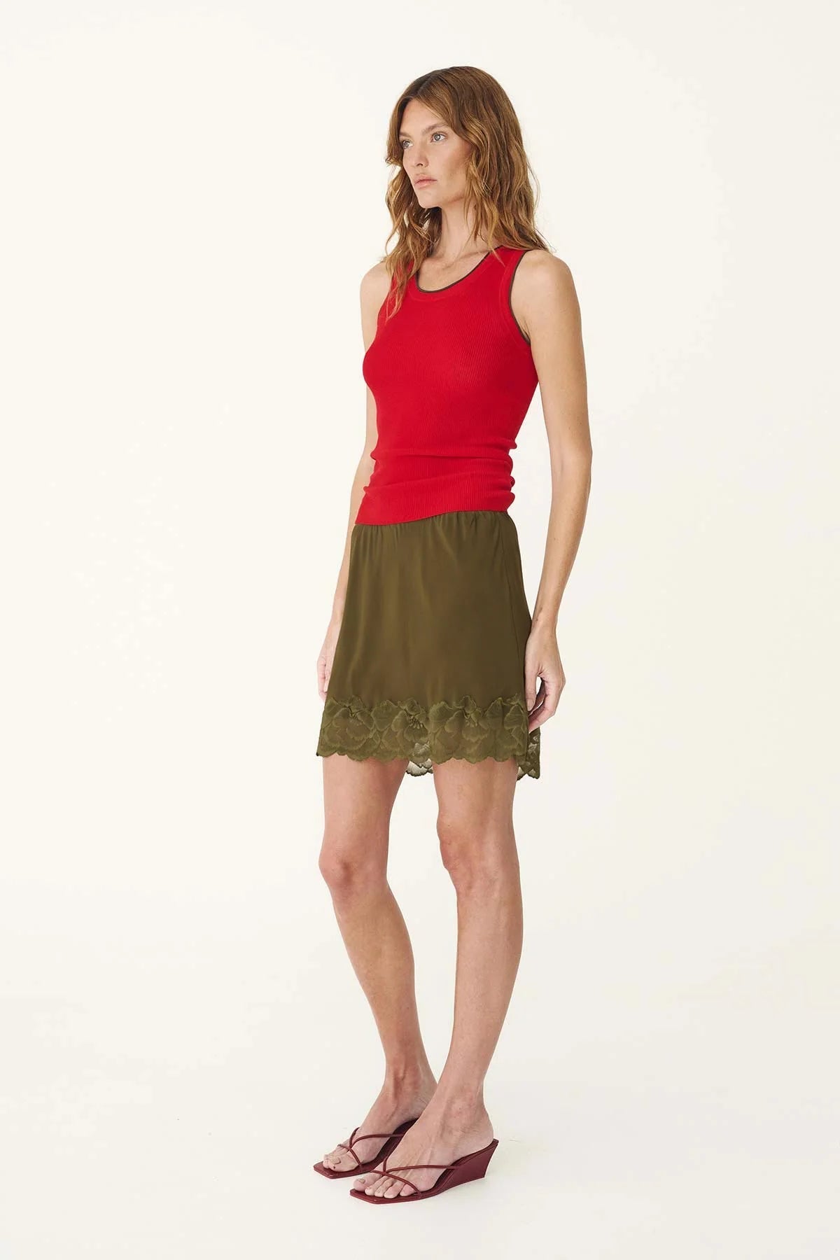 Marina Silk Mini Skirt - Olive - Skirts - Rowie The Label - Women's fashion at The Freedom State