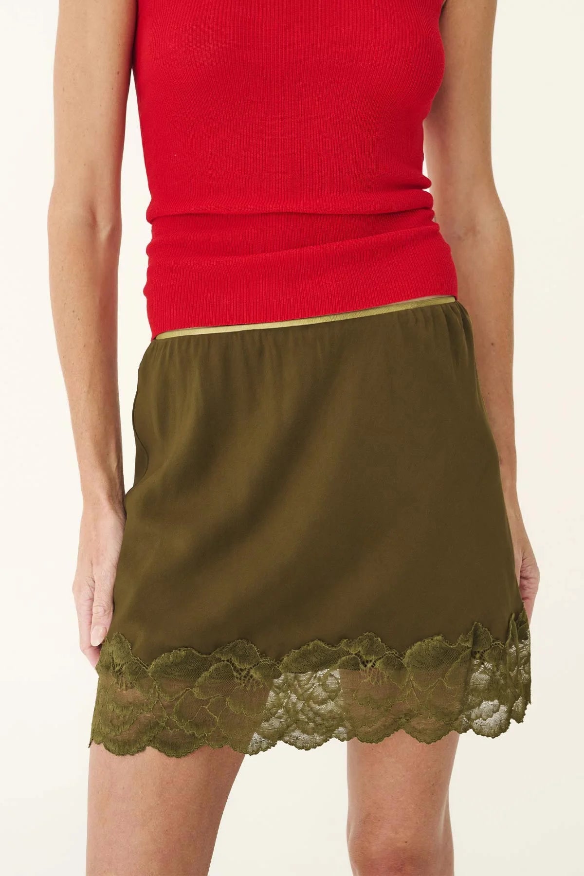 Marina Silk Mini Skirt - Olive - Skirts - Rowie The Label - Women's fashion at The Freedom State