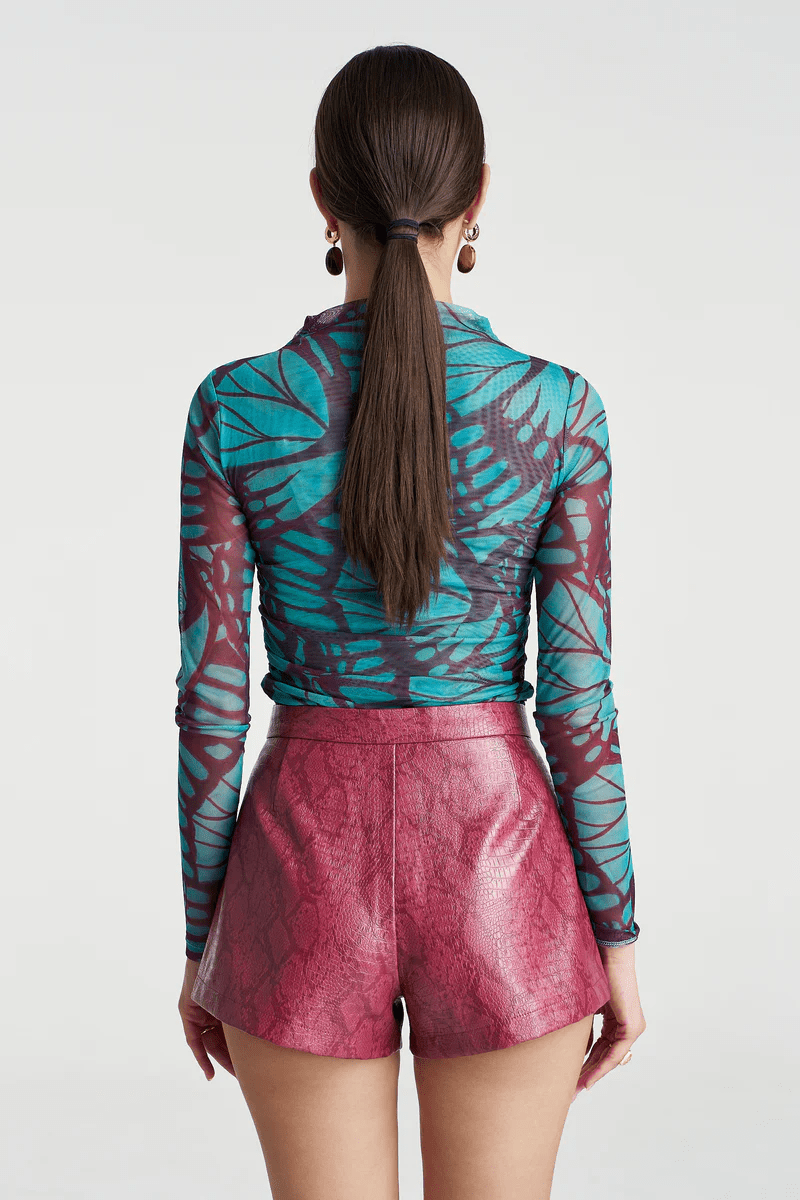 Mesh LS Rouched Skivvy - Jade Butterfly - Fashion Tops - Summi Summi - Women's fashion at The Freedom State