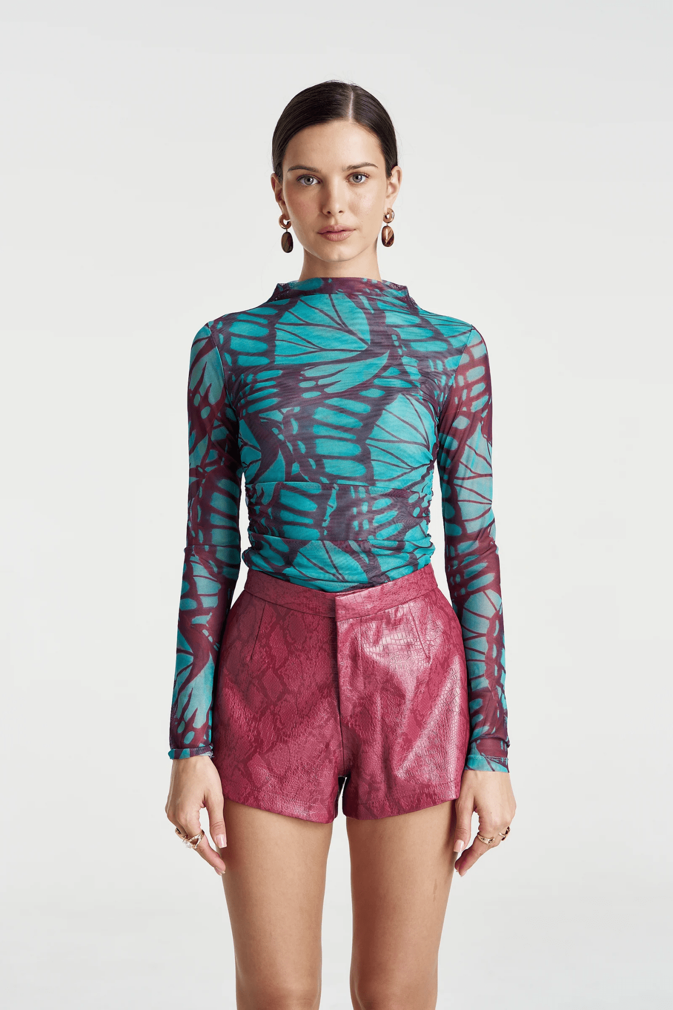Mesh LS Rouched Skivvy - Jade Butterfly - Fashion Tops - Summi Summi - Women's fashion at The Freedom State