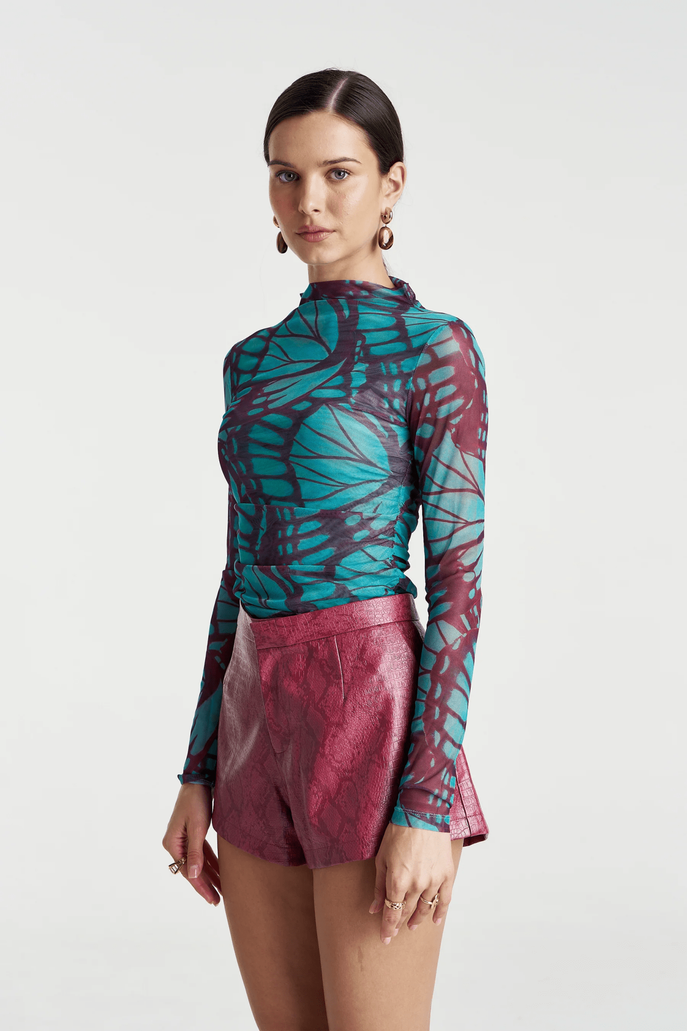 Mesh LS Rouched Skivvy - Jade Butterfly - Fashion Tops - Summi Summi - Women's fashion at The Freedom State