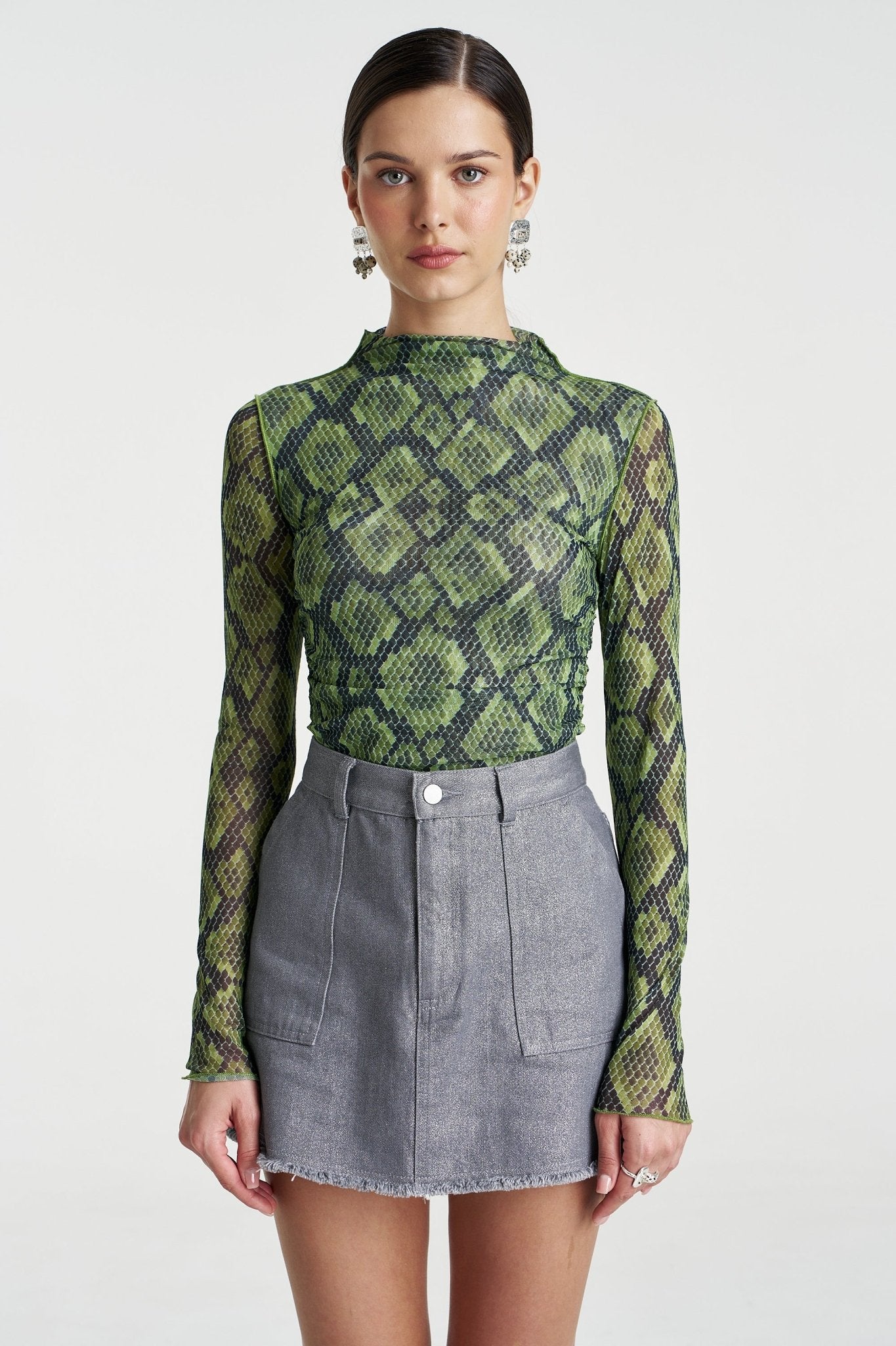 Mesh LS Rouched Skivvy - Viper - Summi Summi - Women's fashion at The Freedom State