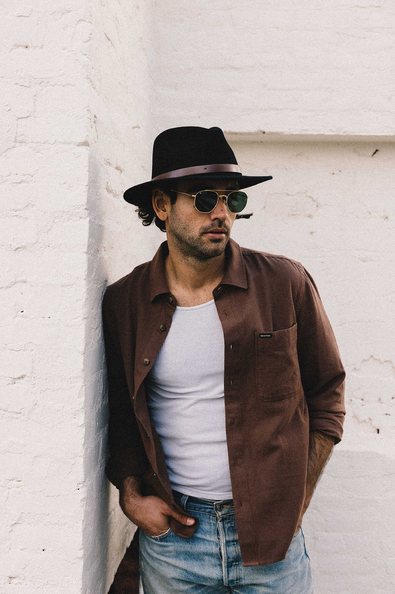 Messer Fedora - Black/Tan Band - Wide Brim Hat - Brixton - Women's fashion at The Freedom State