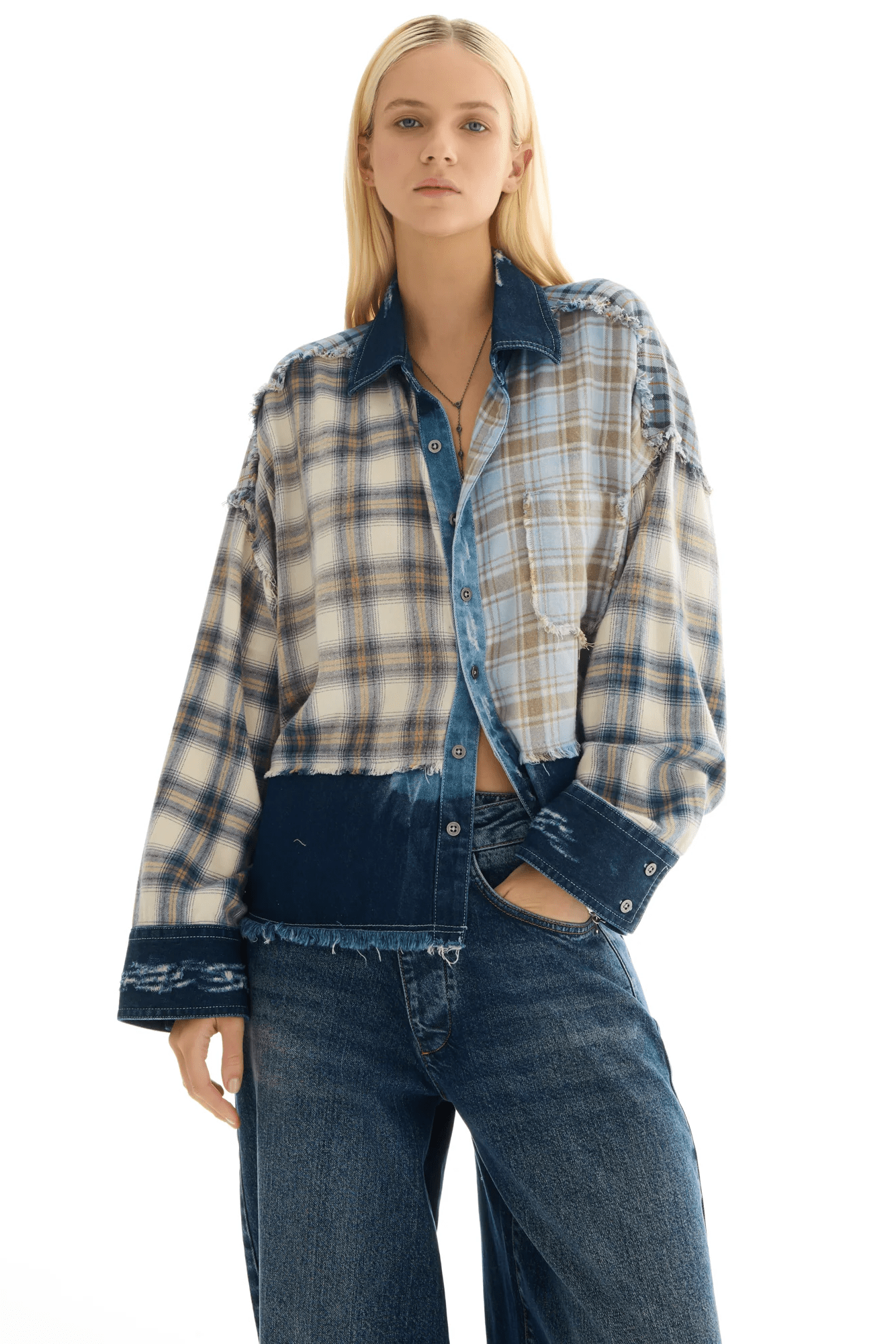 Mixed Flannel And Denim Shirt - Shirts - The Tales - Women's fashion at The Freedom State