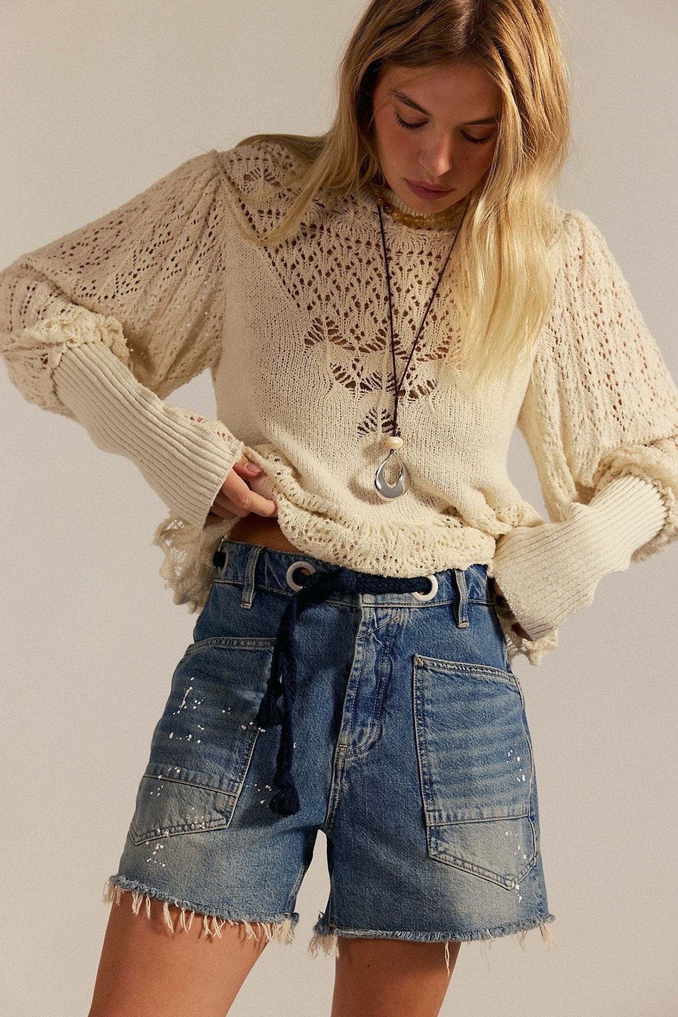 Moxie Barrel Shorts - Timeless Blue - Shorts - Free People