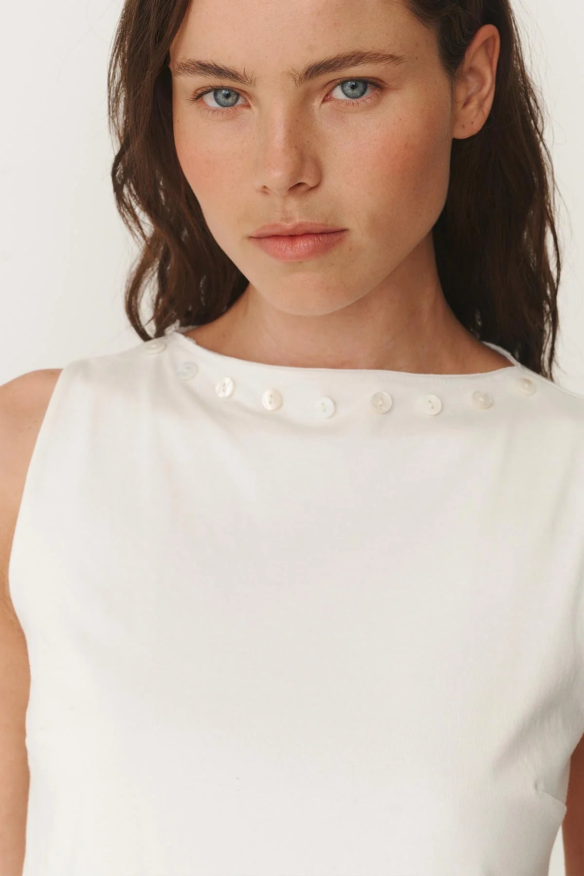 Muriel Button Boatneck Tank - Bone - Fashion Tops - Rowie The Label - Women's fashion at The Freedom State