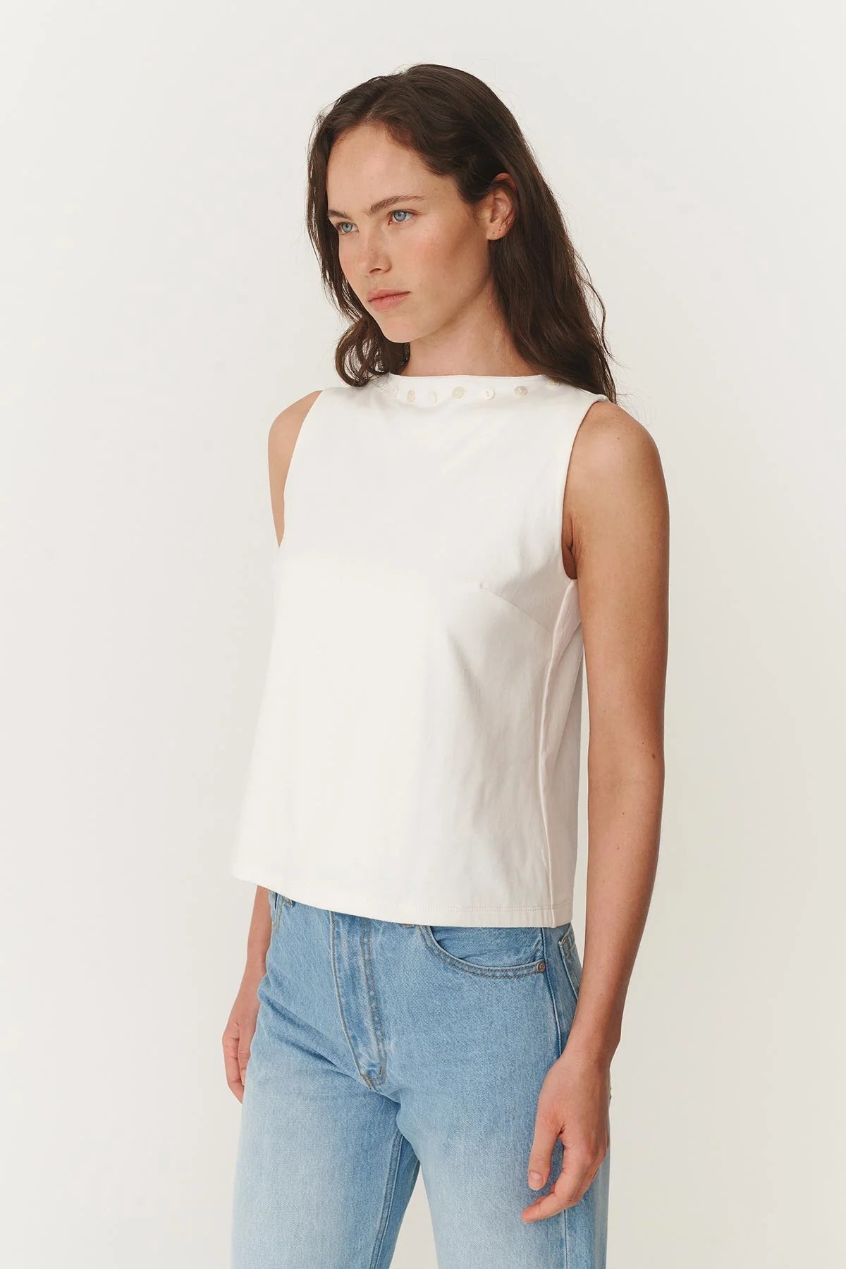 Muriel Button Boatneck Tank - Bone - Fashion Tops - Rowie The Label - Women's fashion at The Freedom State