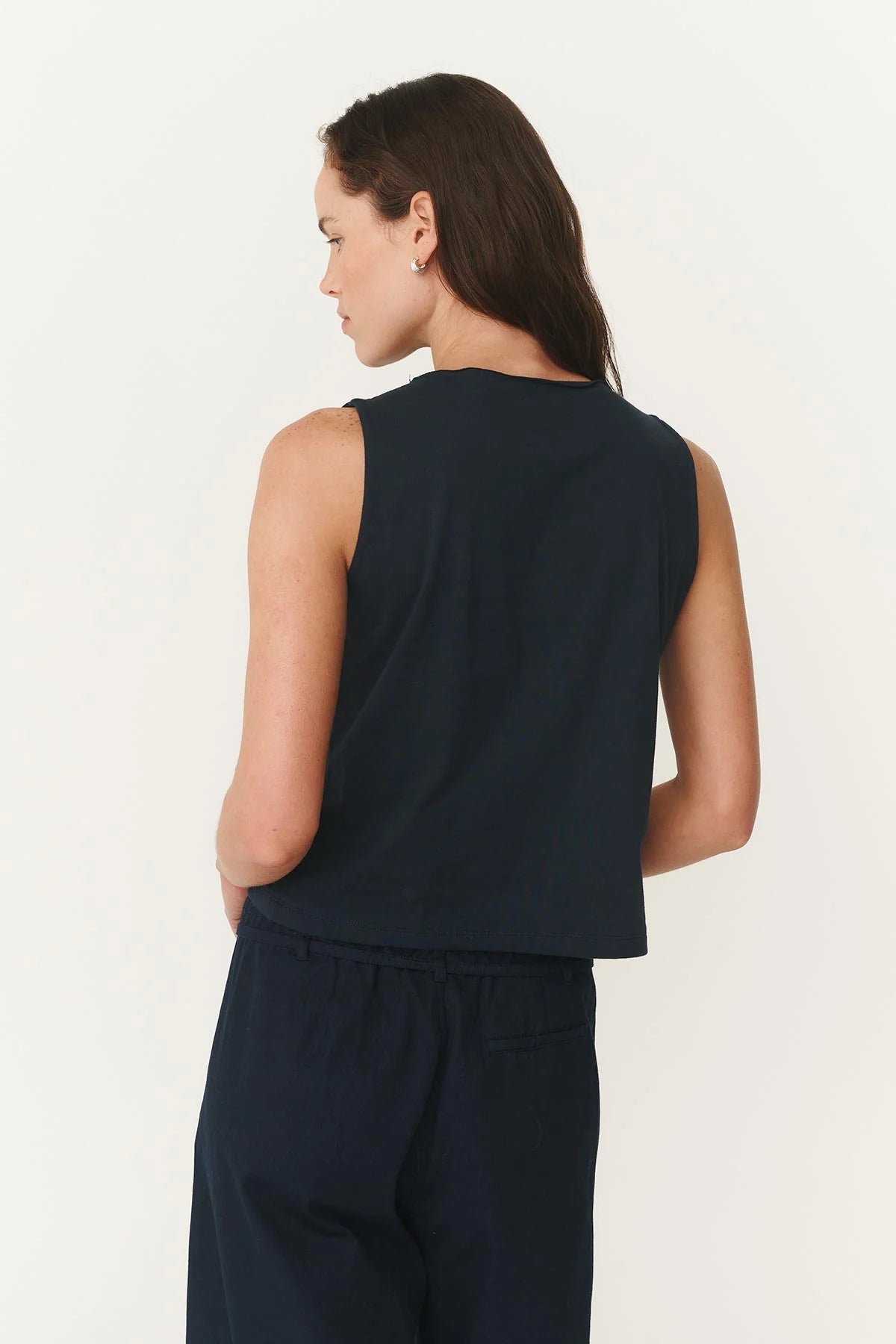 Muriel Button Boatneck Tank - Ink - Fashion Tops - Rowie The Label - Women's fashion at The Freedom State