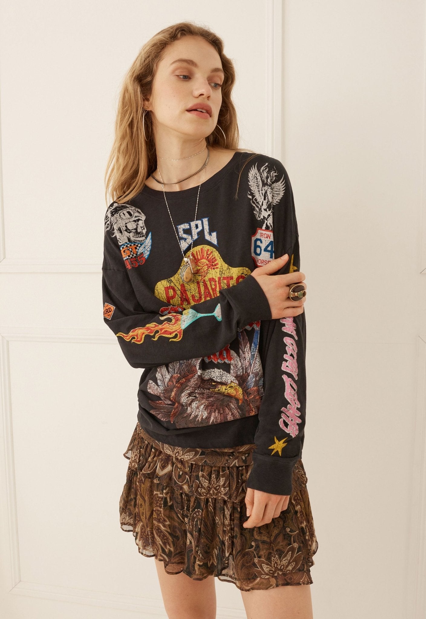 Pajarito Long Sleeve Tee - Charcoal - T-Shirts - Spell - Women's fashion at The Freedom State