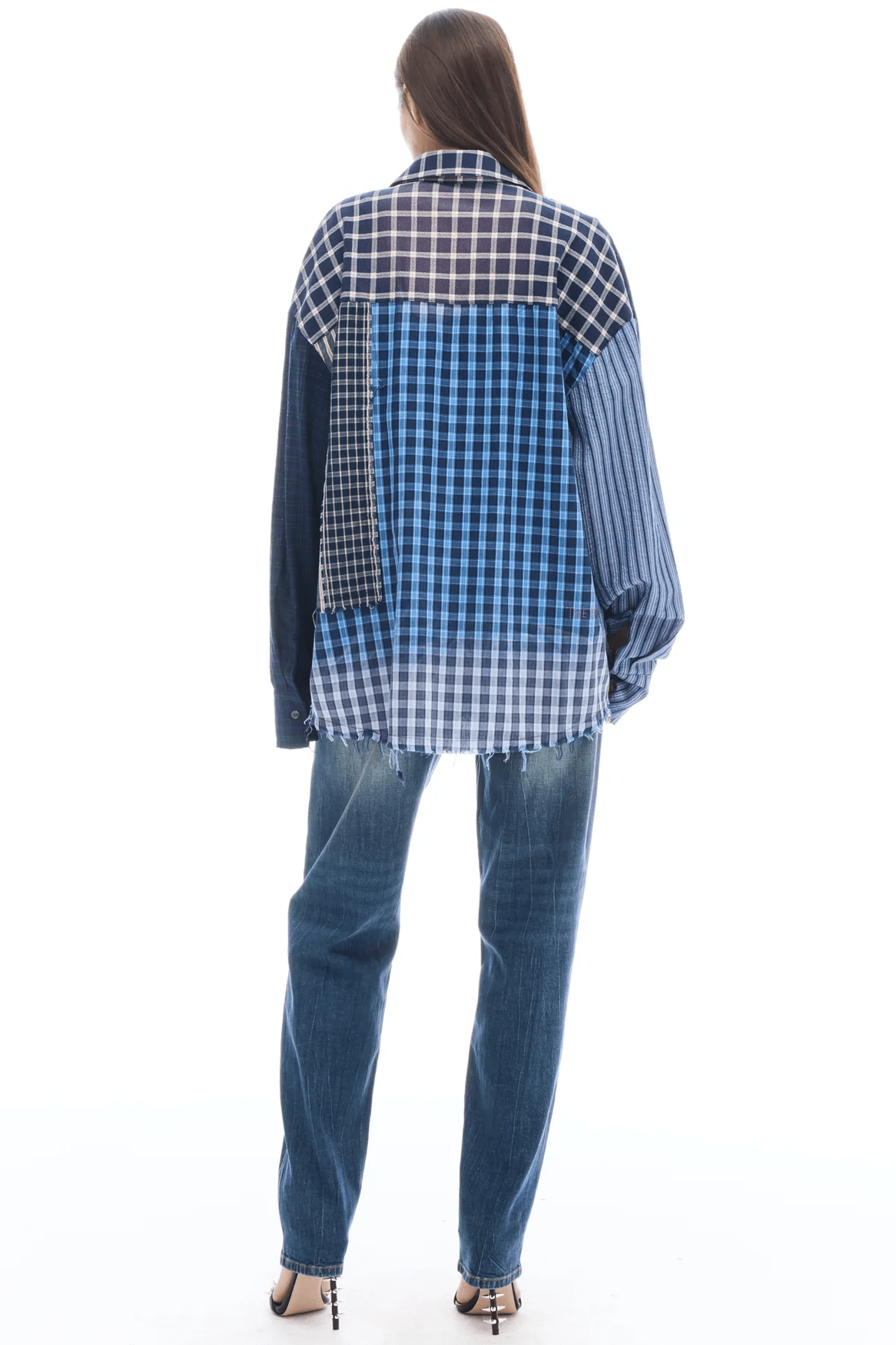 Patchwork Check Stripe Shirt - Blues - Shirts - The Tales - Women's fashion at The Freedom State