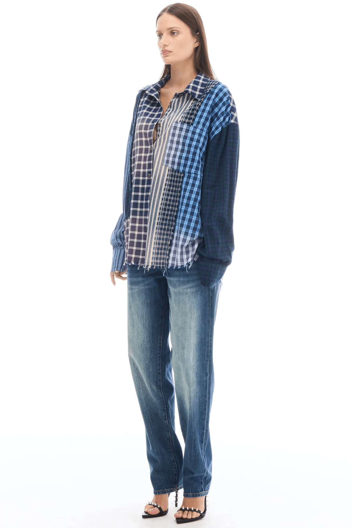 Patchwork Check Stripe Shirt - Blues - Shirts - The Tales - Women's fashion at The Freedom State