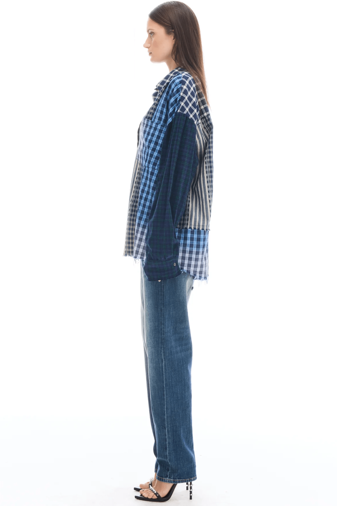 Patchwork Check Stripe Shirt - Blues - Shirts - The Tales - Women's fashion at The Freedom State