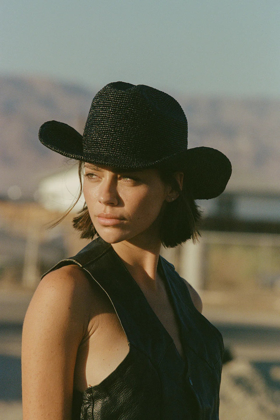 Raffia Cowboy Hat - Noir