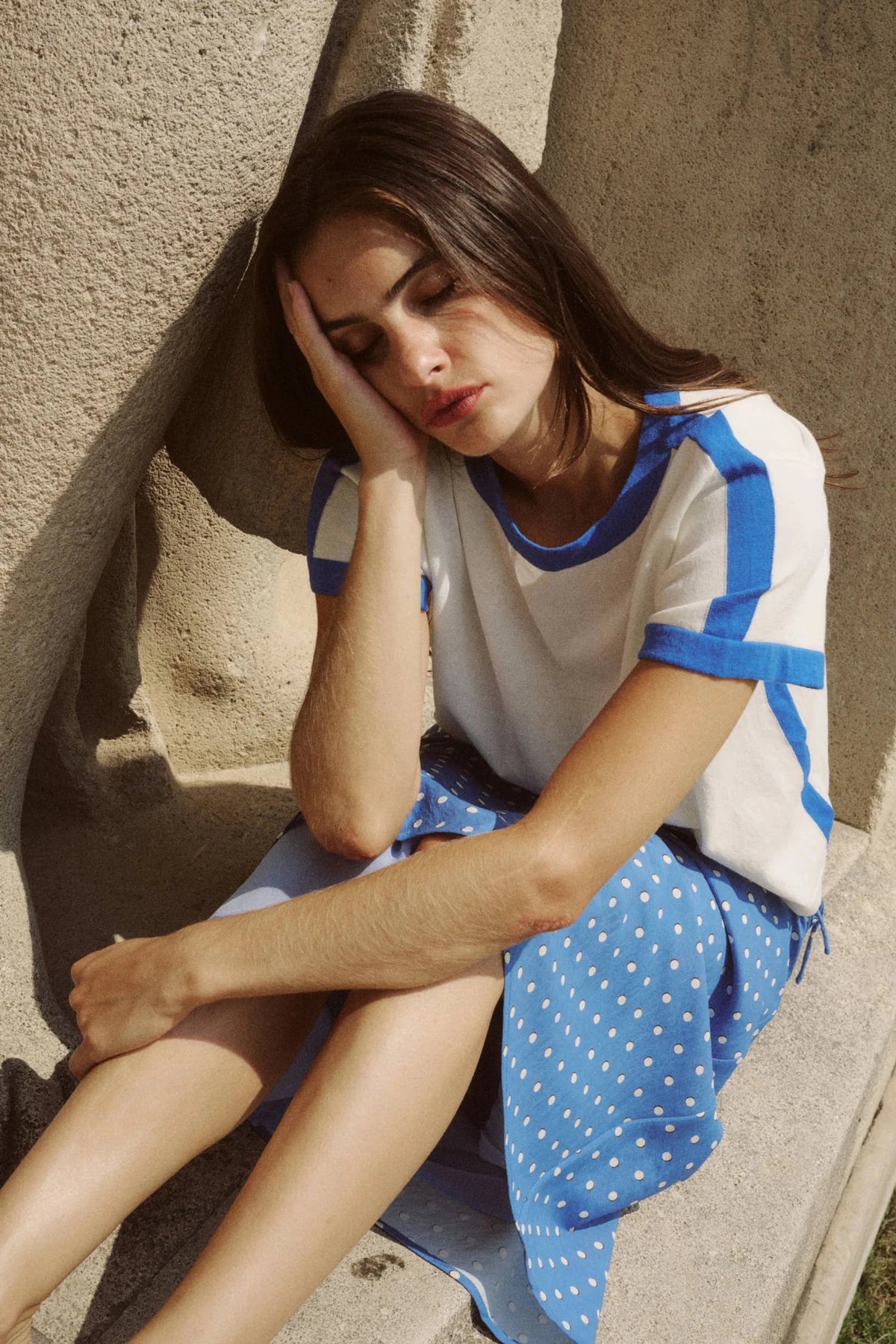 Rania Contrast Knit Tee - Cornflower - Fashion Tops - Rowie The Label - Women's fashion at The Freedom State