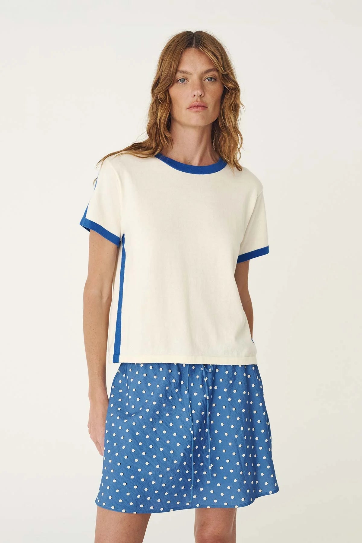 Rania Contrast Knit Tee - Cornflower - Fashion Tops - Rowie The Label - Women's fashion at The Freedom State