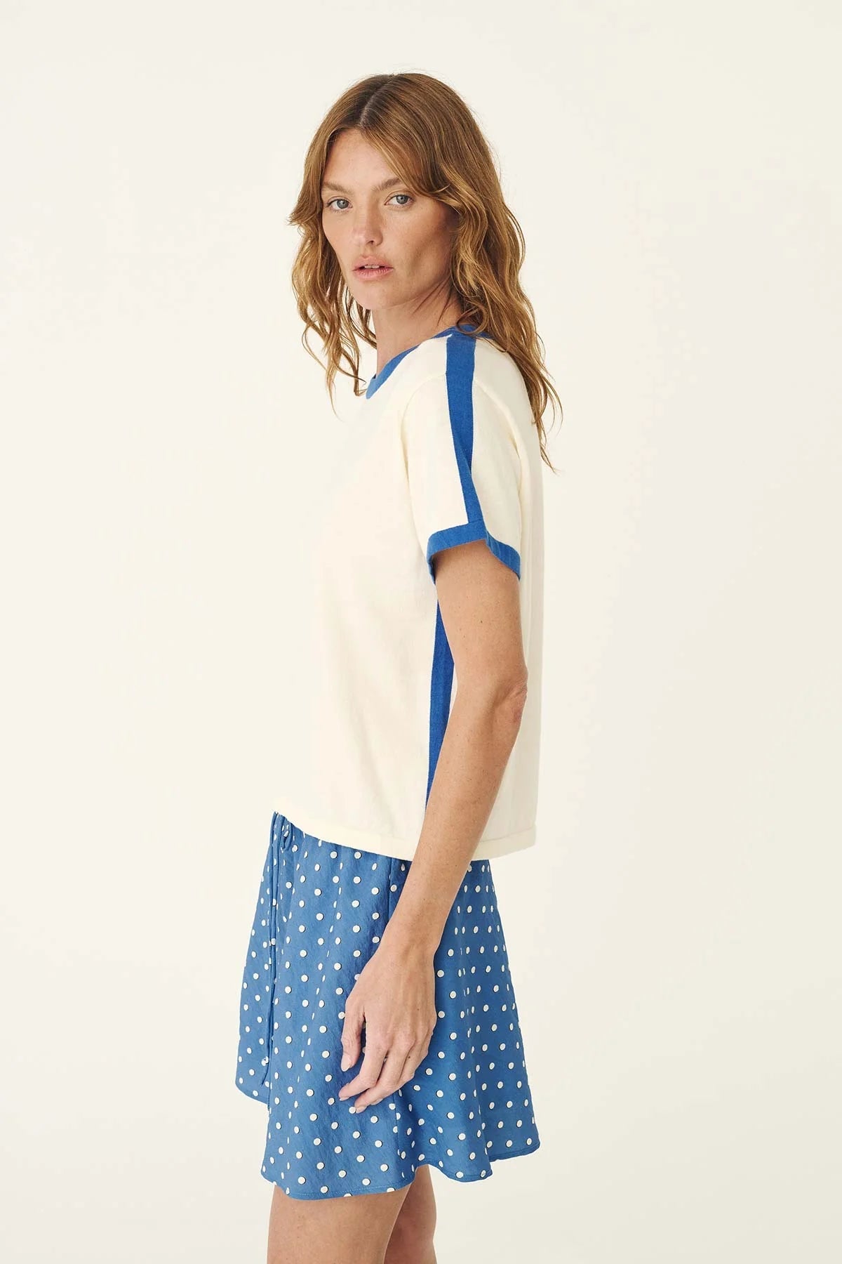 Rania Contrast Knit Tee - Cornflower - Fashion Tops - Rowie The Label - Women's fashion at The Freedom State