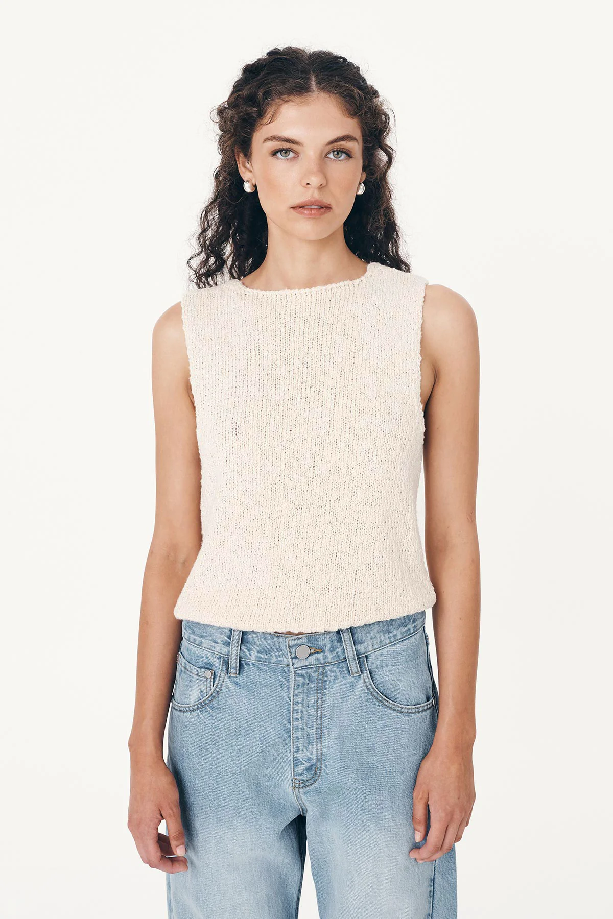 Catalina Crop Knit Tank - Creme