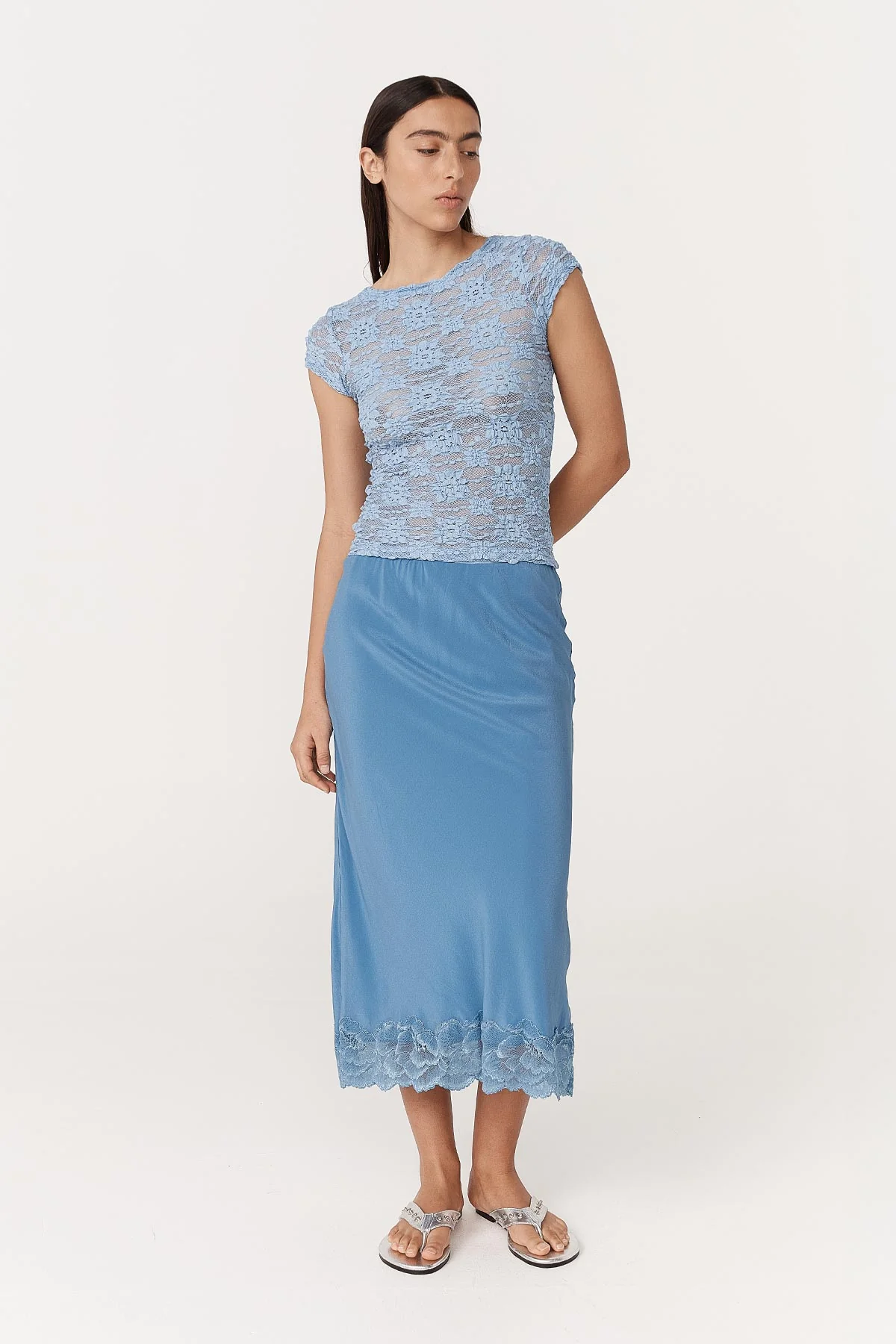 Galo Sunflower Lace Tee - Periwinkle