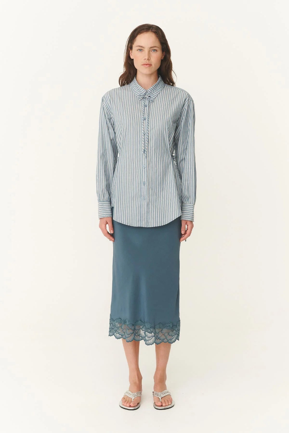 Marina Silk Midi Skirt - Teal Blue