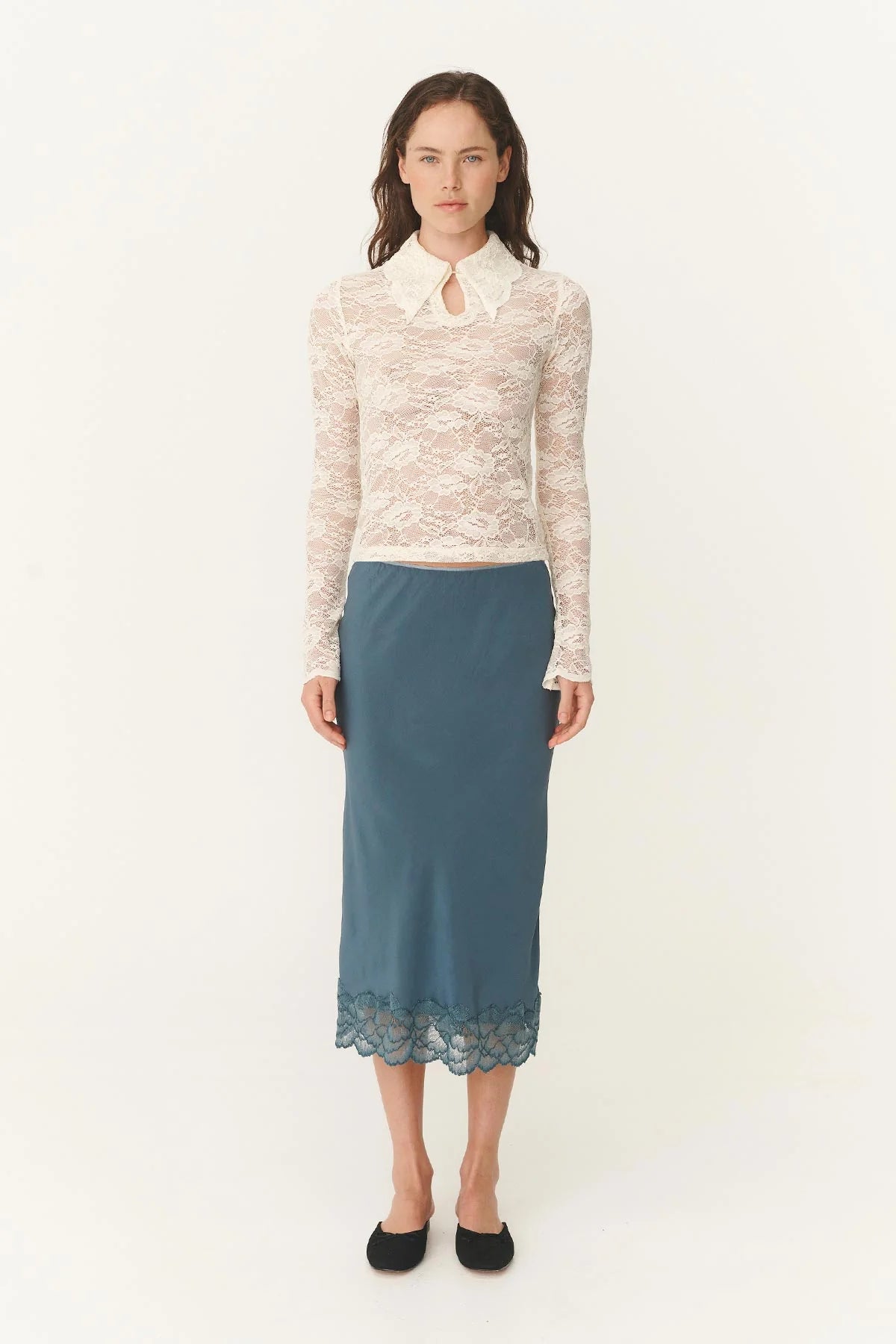 Marina Silk Midi Skirt - Teal Blue
