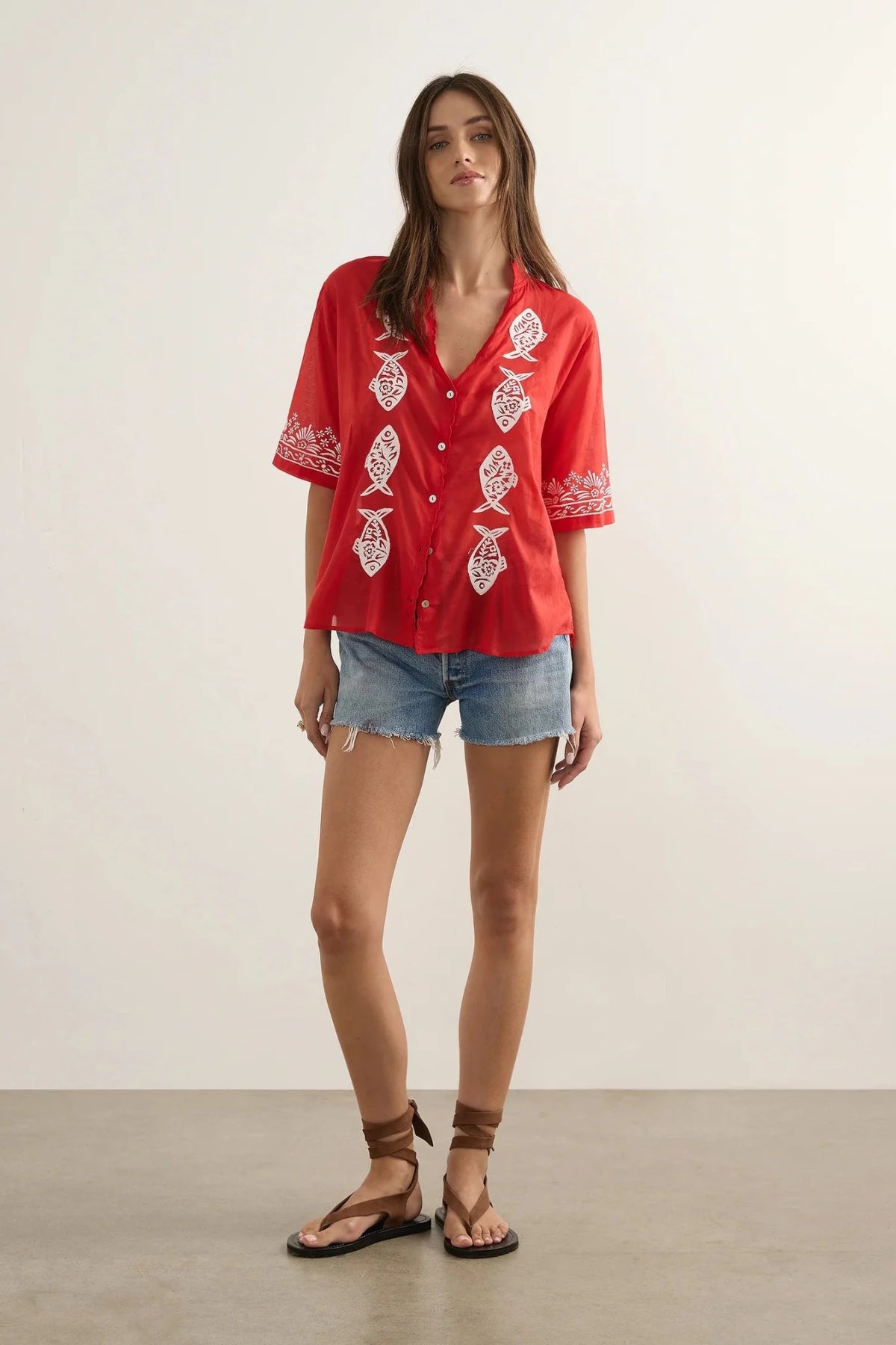 Sardine Embroidered Blouse - Red - Fashion Tops - Auguste The Label - Women's fashion at The Freedom State