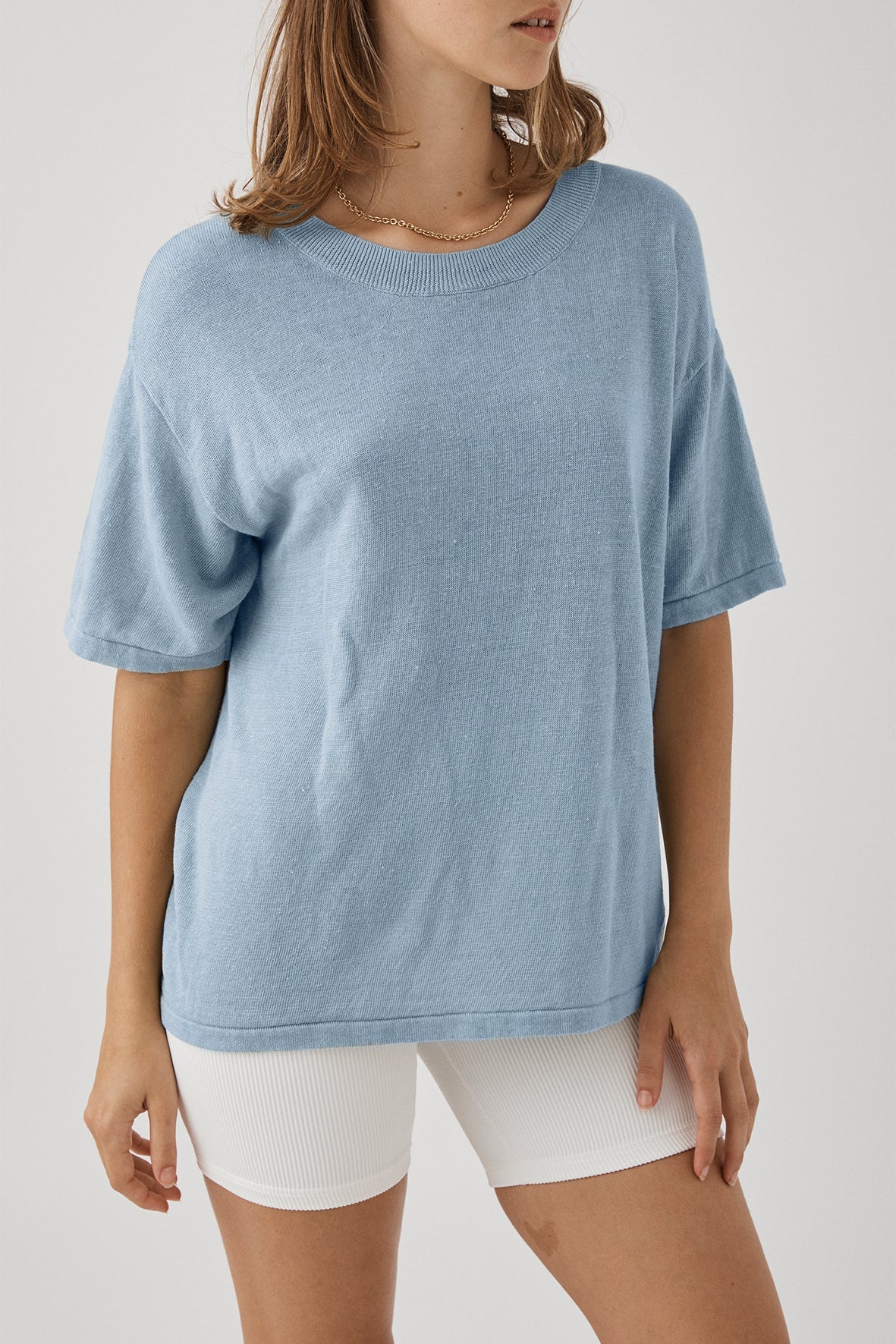 Hugo Linen Knit T-Shirt - Sky