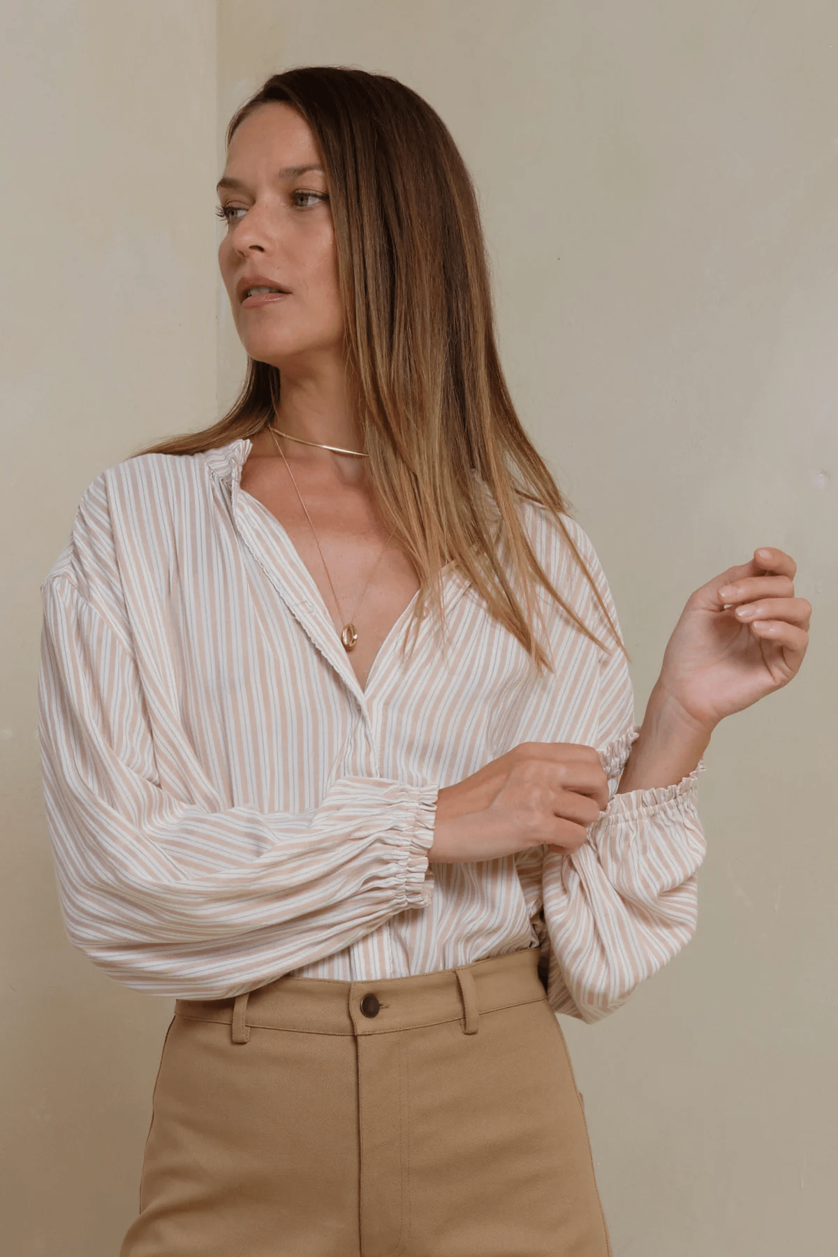 Solace Shirt - Chateau Stripe Sand - Shirts - Lilya - Women's fashion at The Freedom State