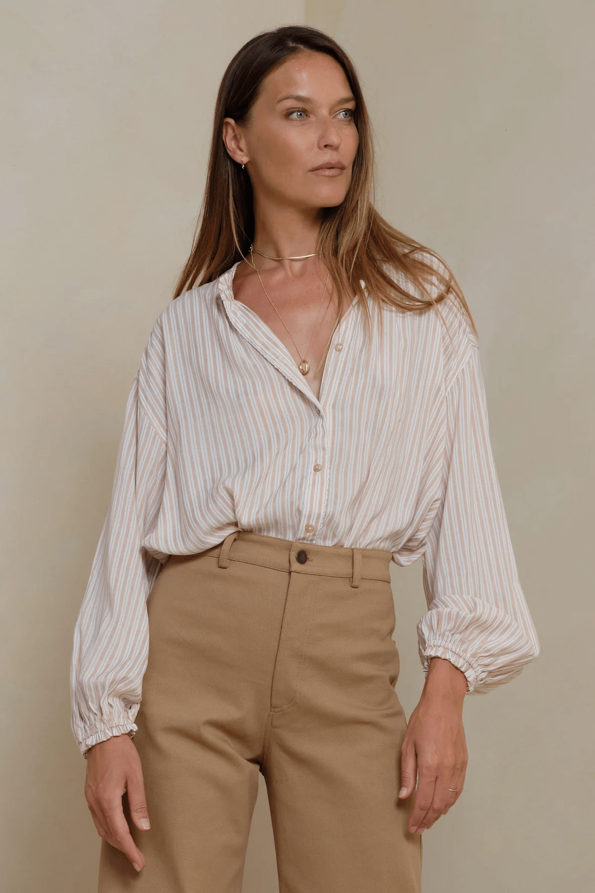 Solace Shirt - Chateau Stripe Sand - Shirts - Lilya - Women's fashion at The Freedom State