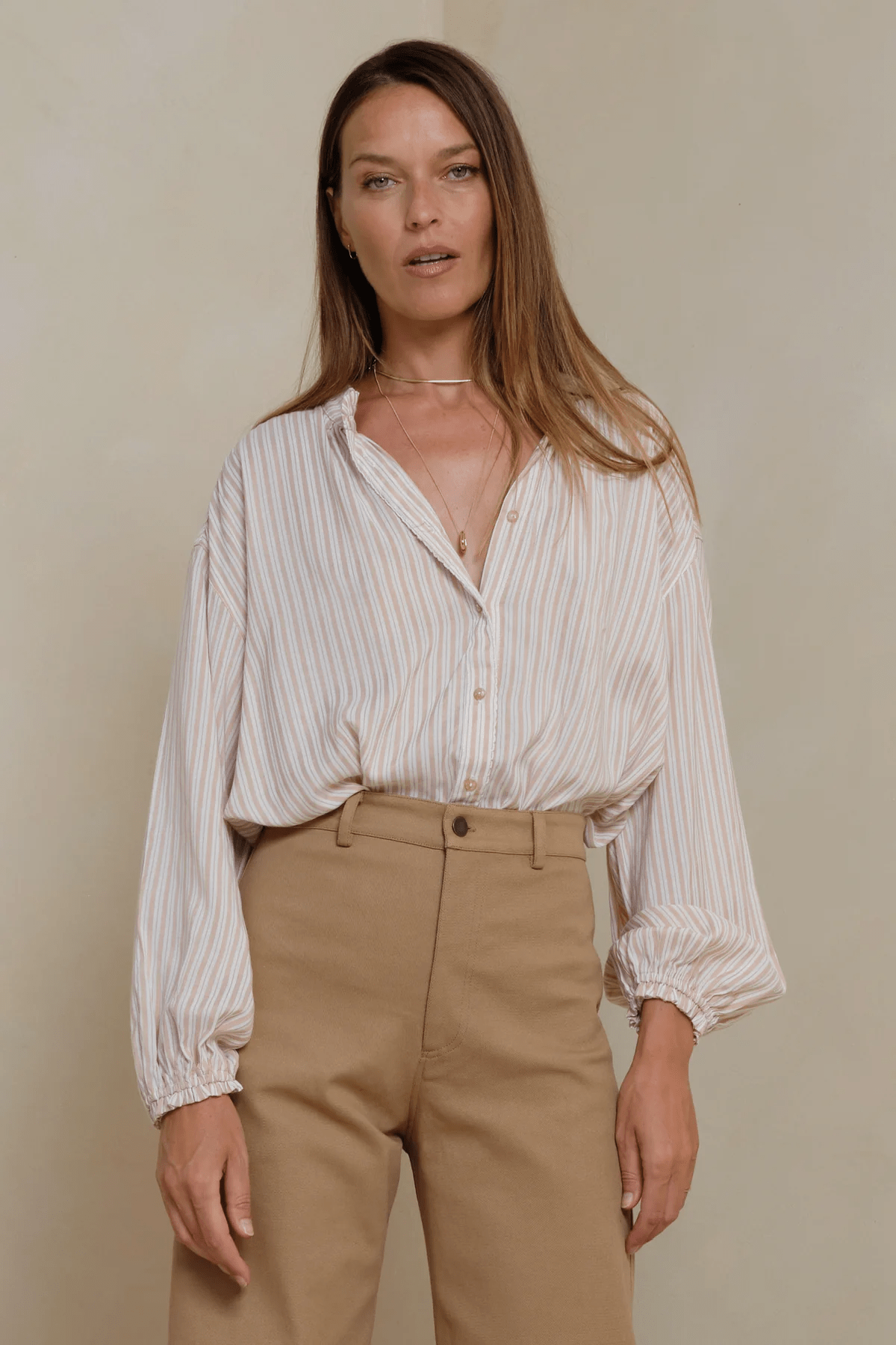 Solace Shirt - Chateau Stripe Sand - Shirts - Lilya - Women's fashion at The Freedom State
