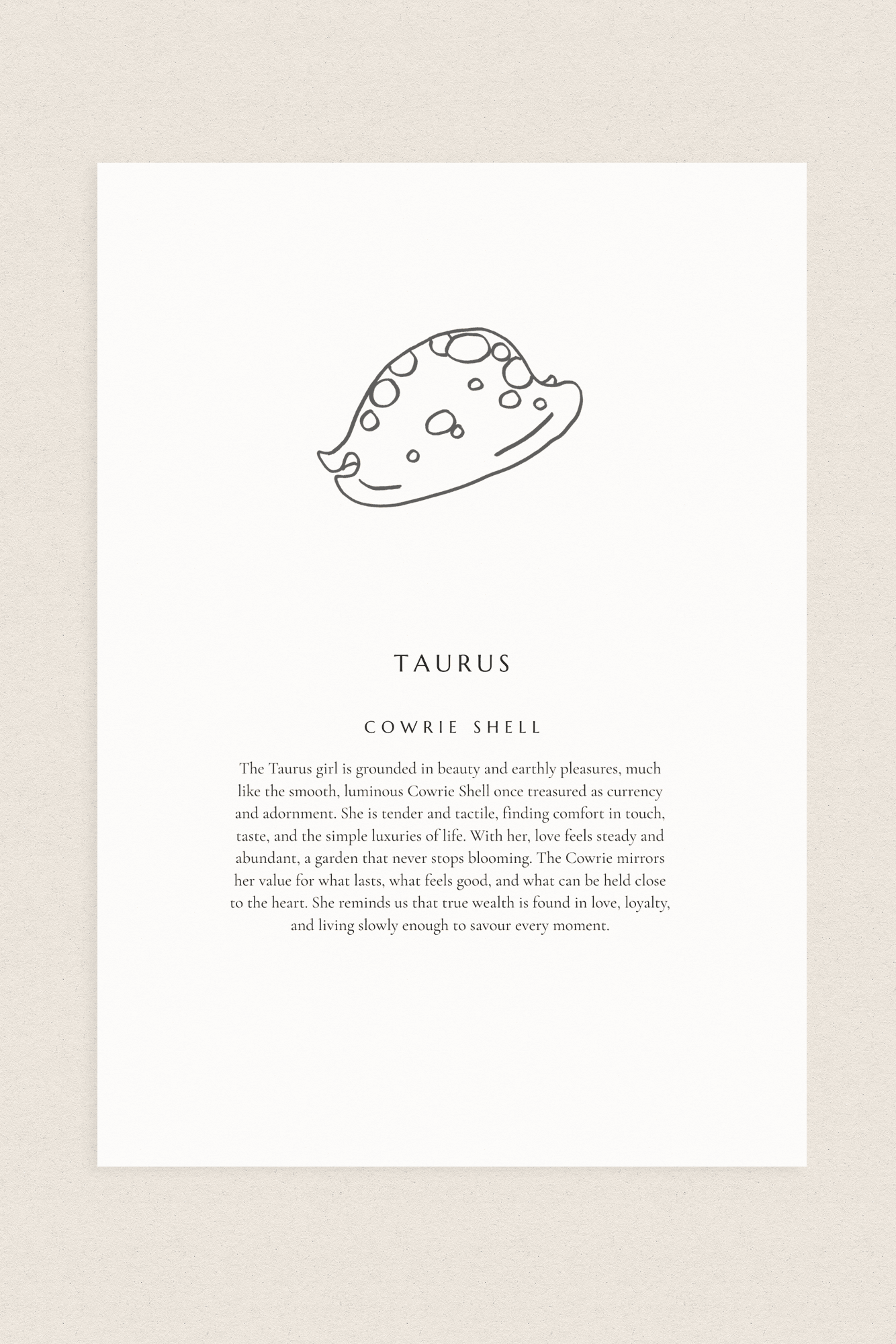 Taurus Zodiac Shell Print – Cowrie - Prints - The Freedom State - Women's fashion at The Freedom State