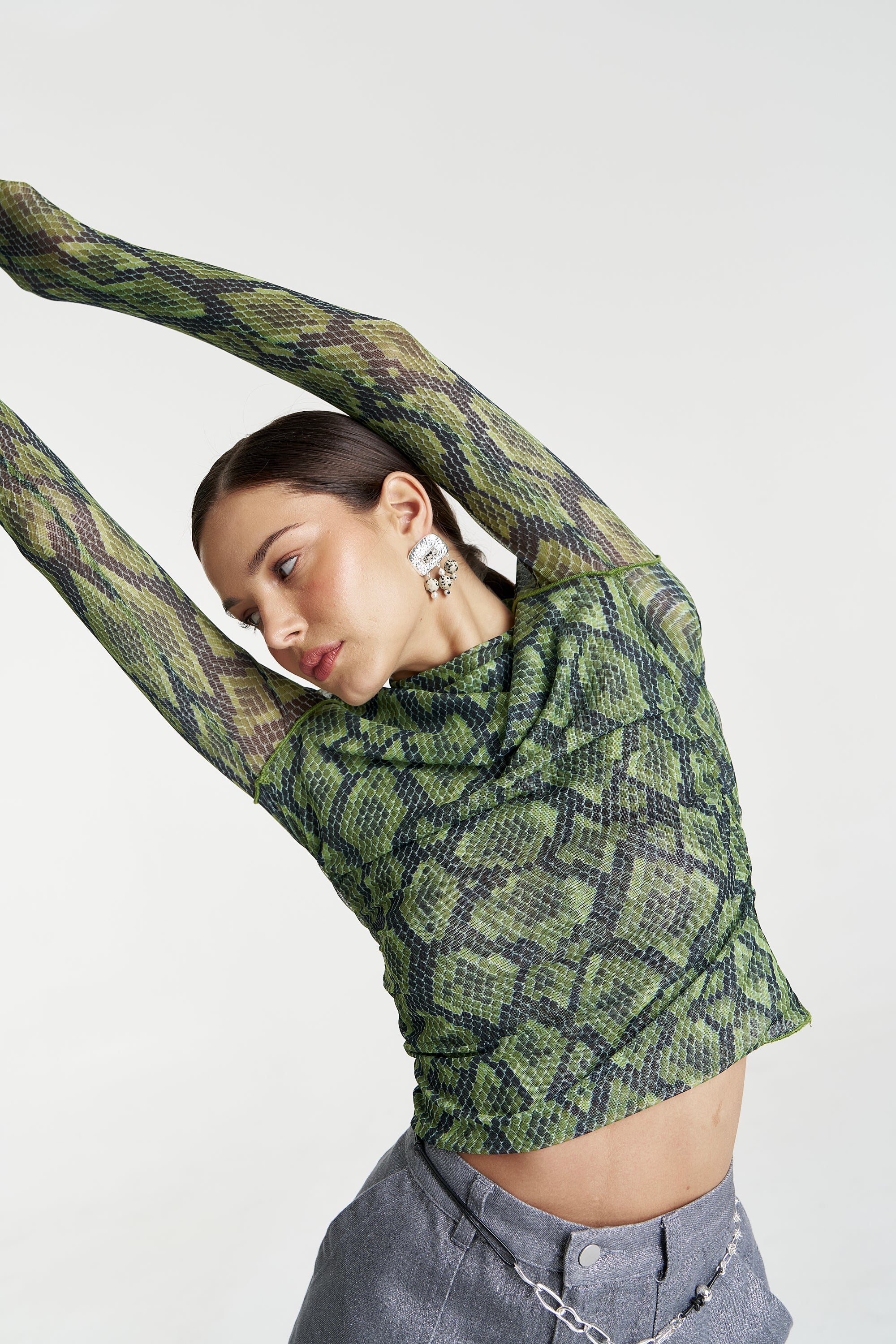 Mesh LS Rouched Skivvy - Viper